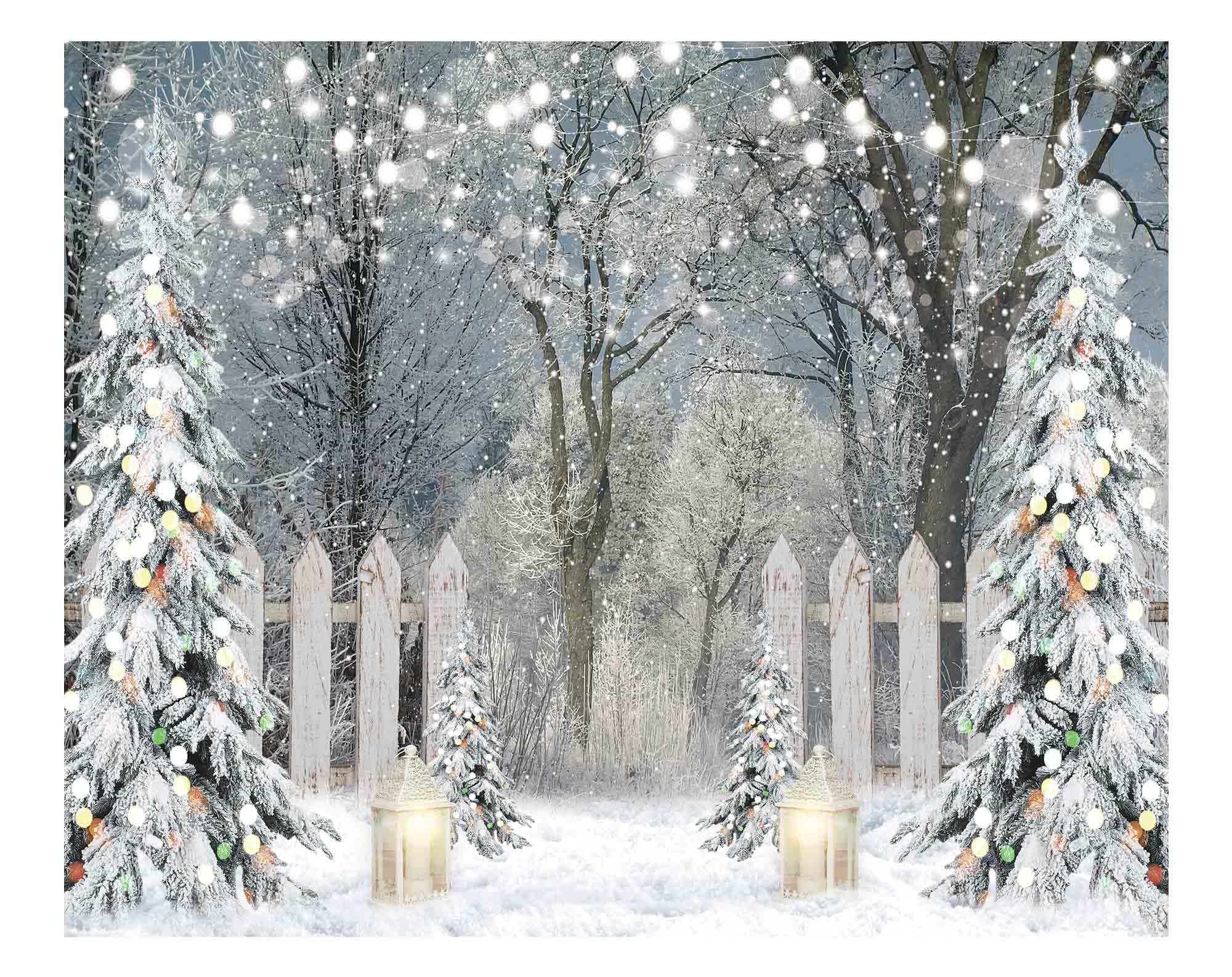 Funnytree 10x8FT Soft Fabric Winter Photography Backdrop Glitter Snowy Forest Pine Tree Background Let It Snow Christmas Xmas Holiday Party Decor Banner Portrait Studio Booth Photobooth Props 10'x8'