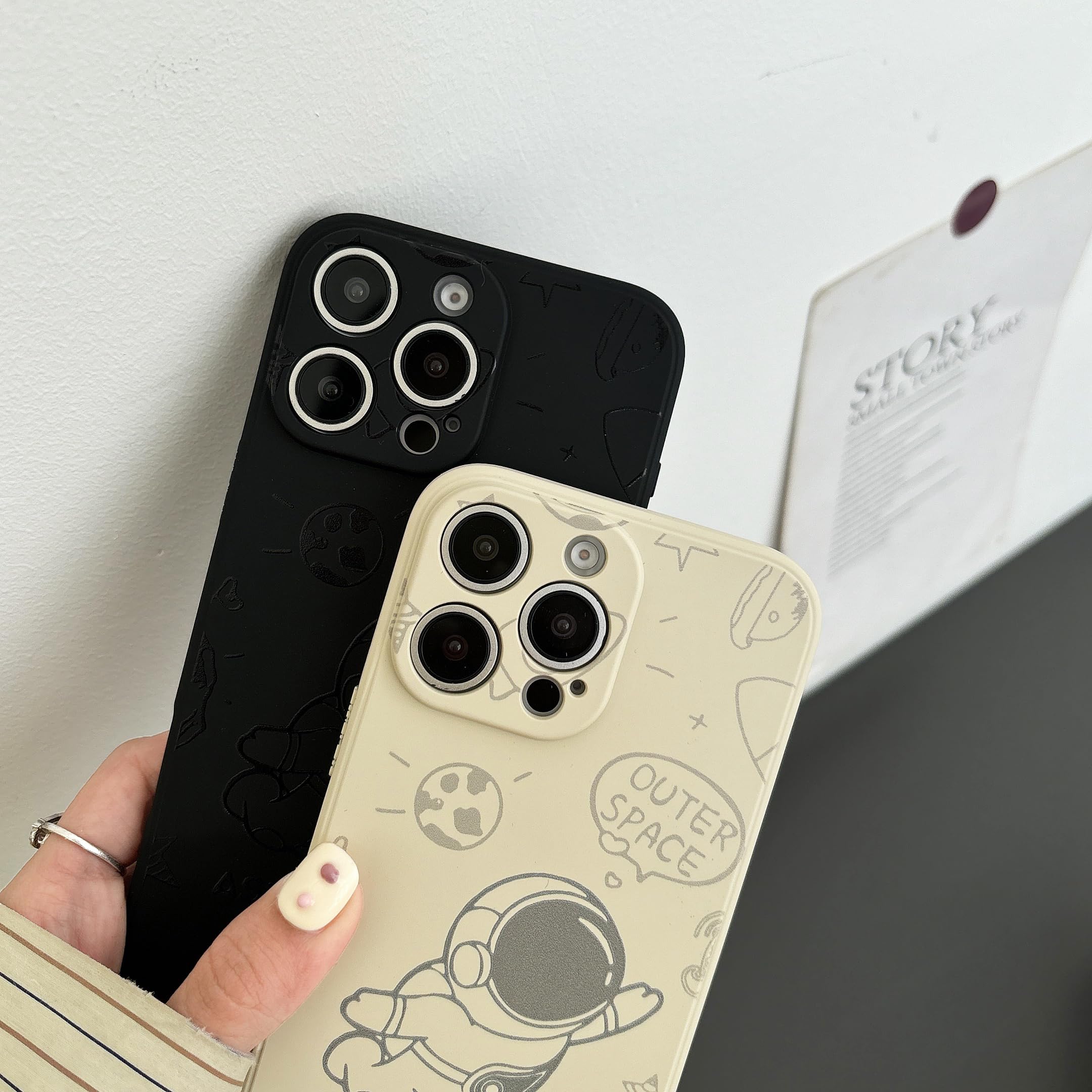 Yonds Queen for iPhone 15 Pro Max Cute Case, Cool Cartoon Astronaut Rocket Moon Space Design Stylish Soft TPU Bumper Shockproof Anti-Slip Protector Fashion Case (Fly Black, iPhone 15 Pro Max) — view 3
