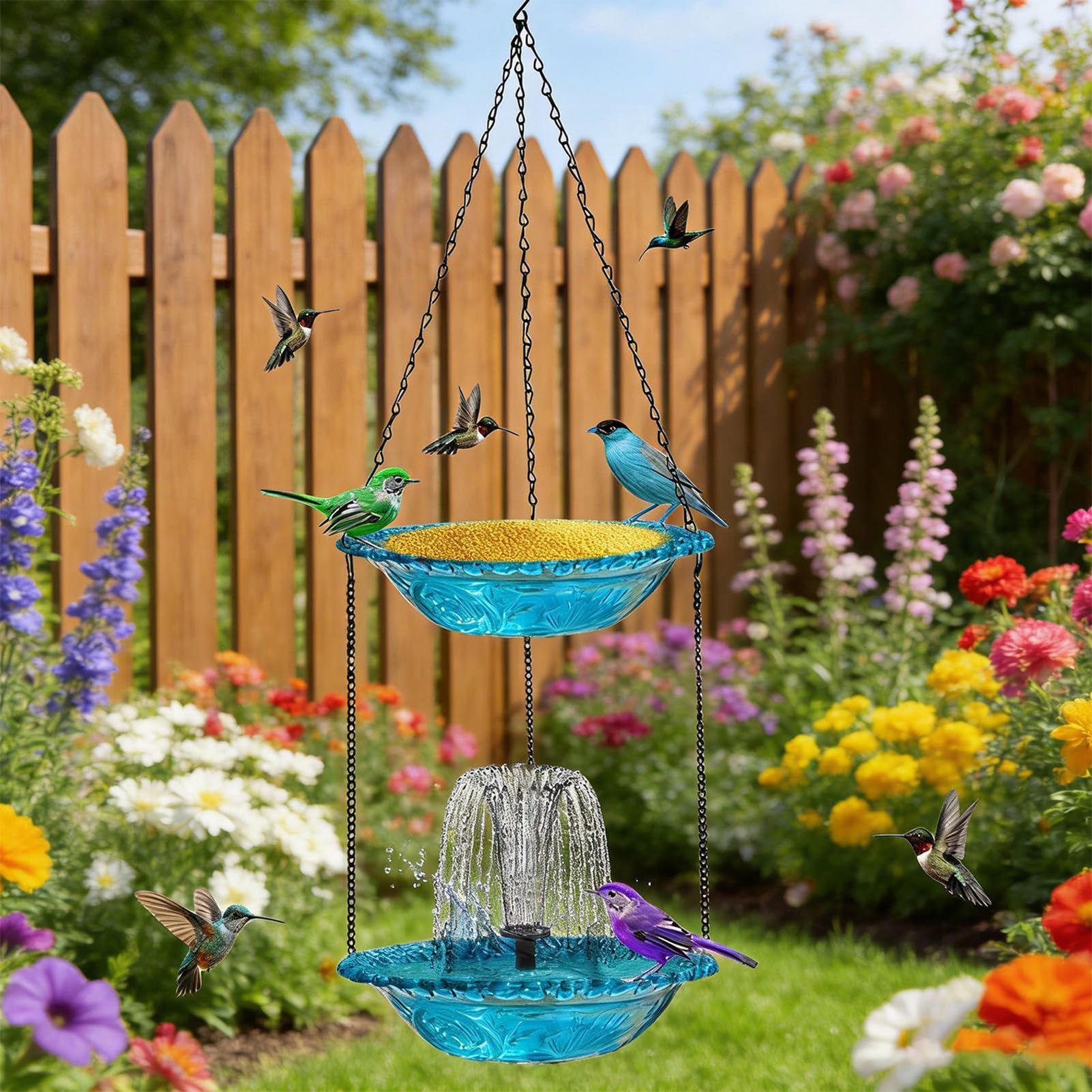 Fontana solare per vaschetta per uccelli, decorazione decorativa con vassoio per alimenti, vasca solare per uccelli, per patio, giardino, piscina, terrazza, cortile, casa paesaggistica