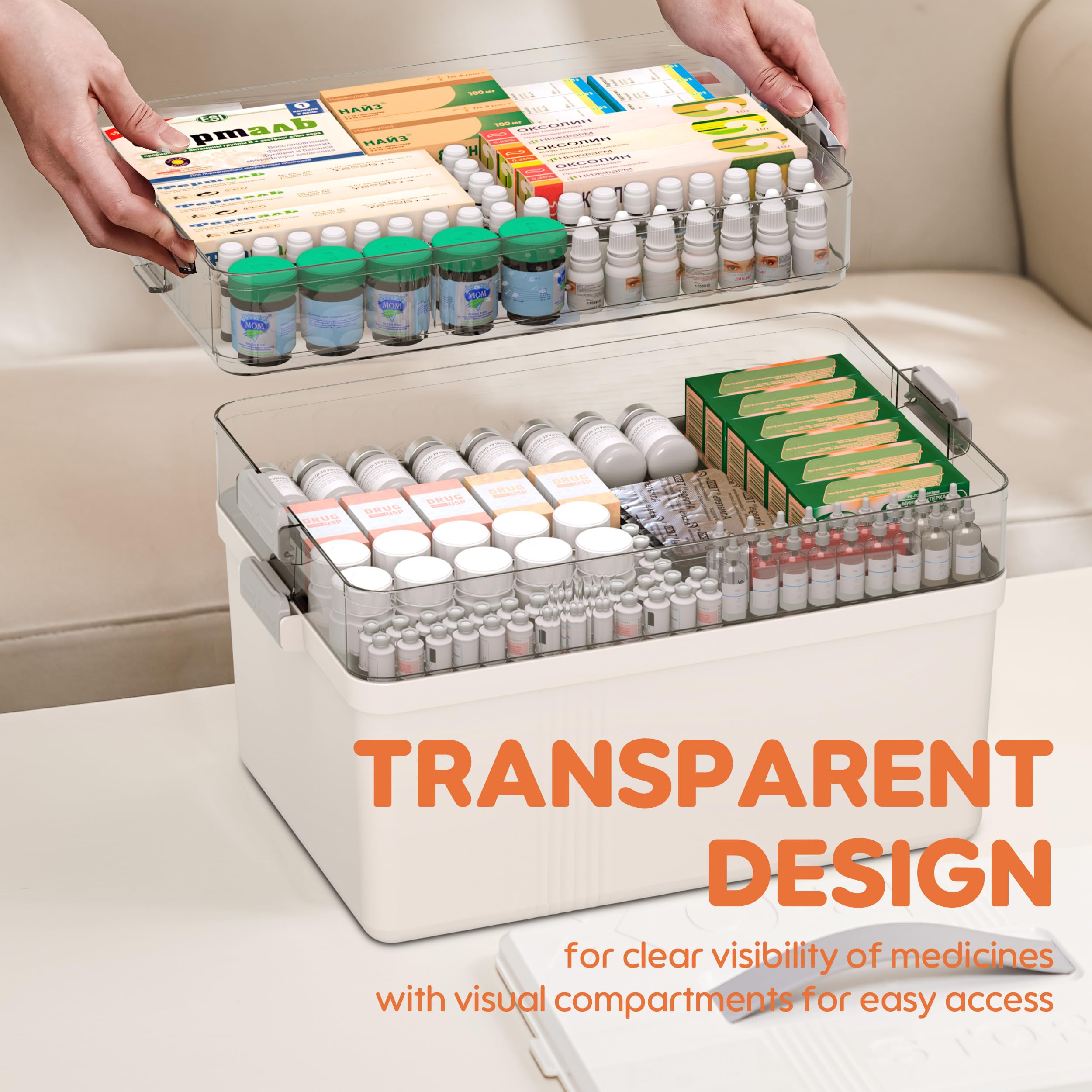 Citylife - Caja de medicamentos de 3 niveles, 33,5 x 22 x 24,5 cm, con asa portátil, organizador de medicamentos multifunción, caja de botiquín casero grande, caja blanca para primeros auxilios
