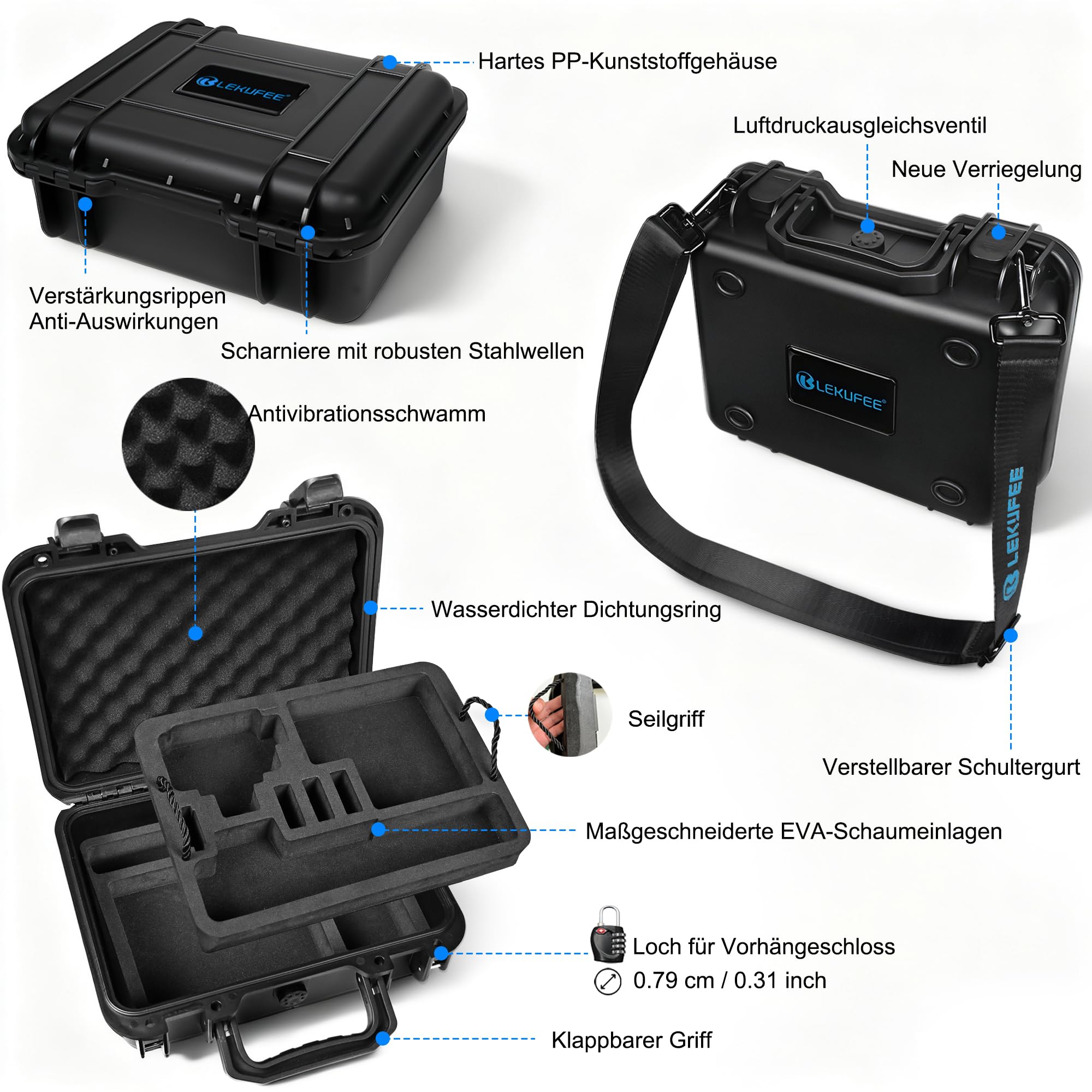 LEKUFEE Kleiner Wasserdichter Hartschalenkoffer für DJI Osmo Action 6/5 Pro/4/3 Actionkamera,Adventure-Combo,Standard-Combo,Diving Combo und Zubehör (nur Tragetasche)