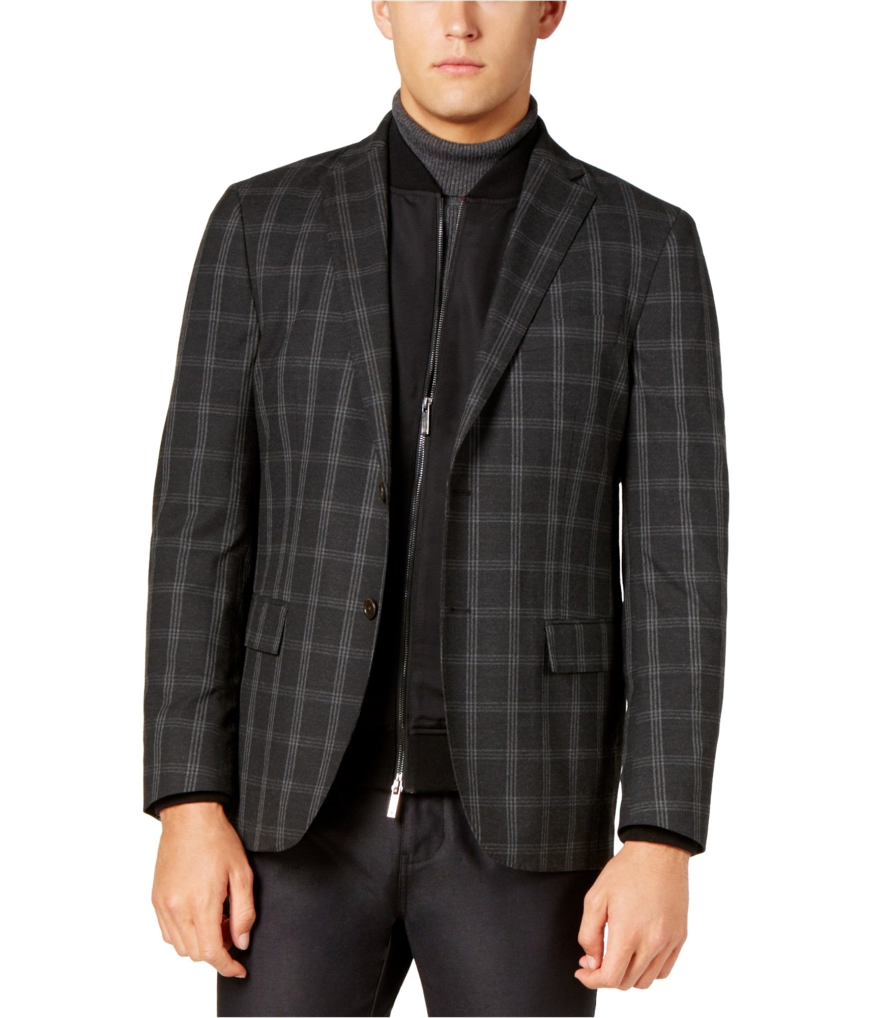 Ryan SeacrestDistinction Mens Slim-Fit Coat (Windowpane Gray, 44R)