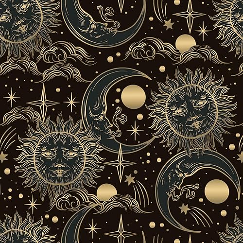 Miniatura 1 de WENMER Celestial - Papel tapiz adhesivo de 17.3 x 118 pulgadas, color marrón oscuro y amarillo, papel tapiz autoadhesivo con diseño de sol, luna,