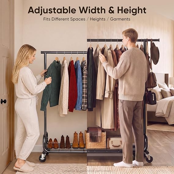 HOKEEPER Clothes Rack 450LBS Adjustable Garment Rack with Wheels, Black