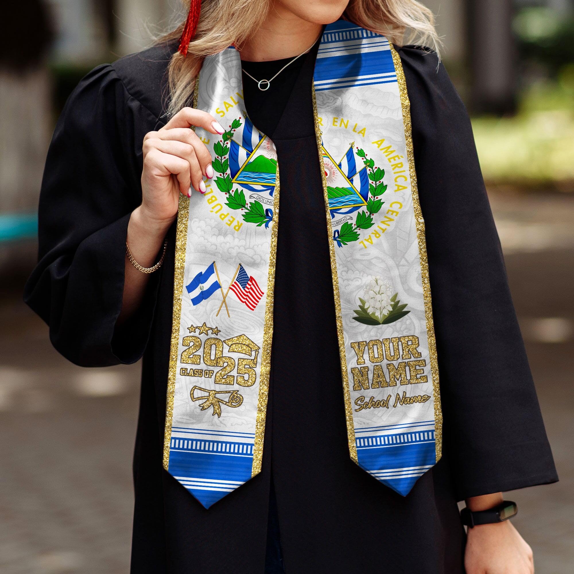 MonkeyVan Personalized Graduation Stole for El Salvador Senior, El Salvador Flag Graduation Sash Class of 2025 Grad Gift S115