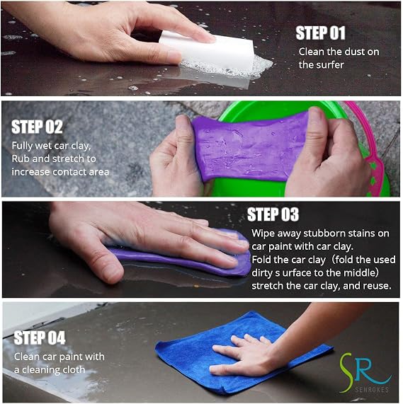 Clay Bar Car Detailing Clay - ClayBars Magic Clay Bar Kit, Premium 4Block x100g Mild Grade Auto Clay Bar with Washing and Adsorption Capacity for Glass, Vehicles and Much More Cleaning, Towel Included