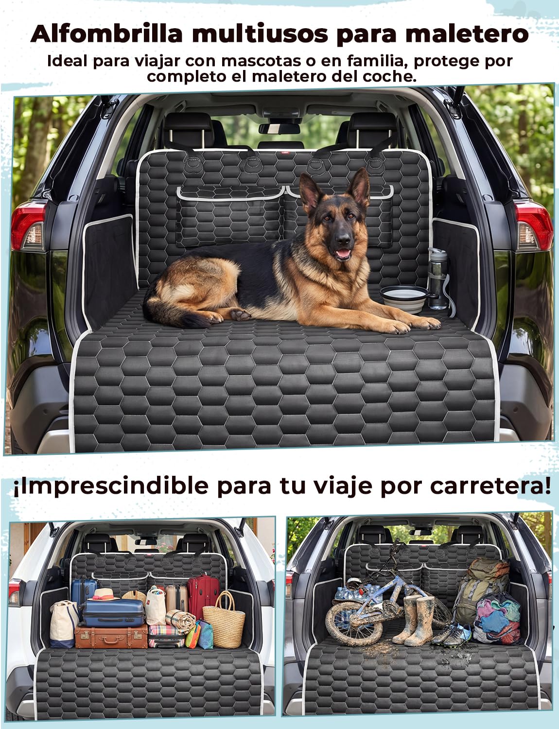 Oasser Protector Maletero Coche Perro 185x103cm con 2 Bolsillos, 600D Impermeable Antideslizante Antipolvo con Protección Lateral y Parachoques, Fácil de Limpiar, Universal para Coches y SUV