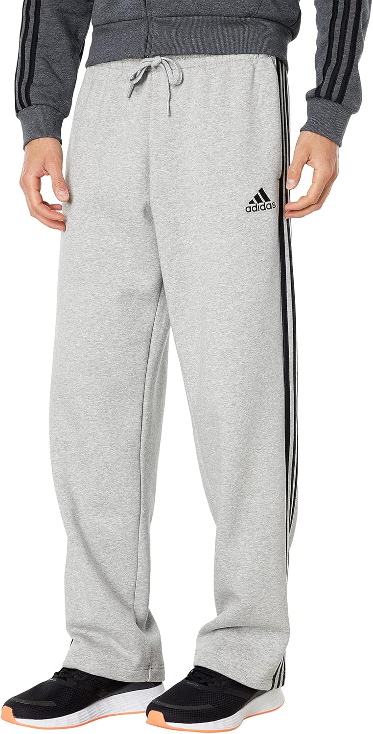 adidas Mens Essentials Fleece Open Hem 3-Stripes Pants