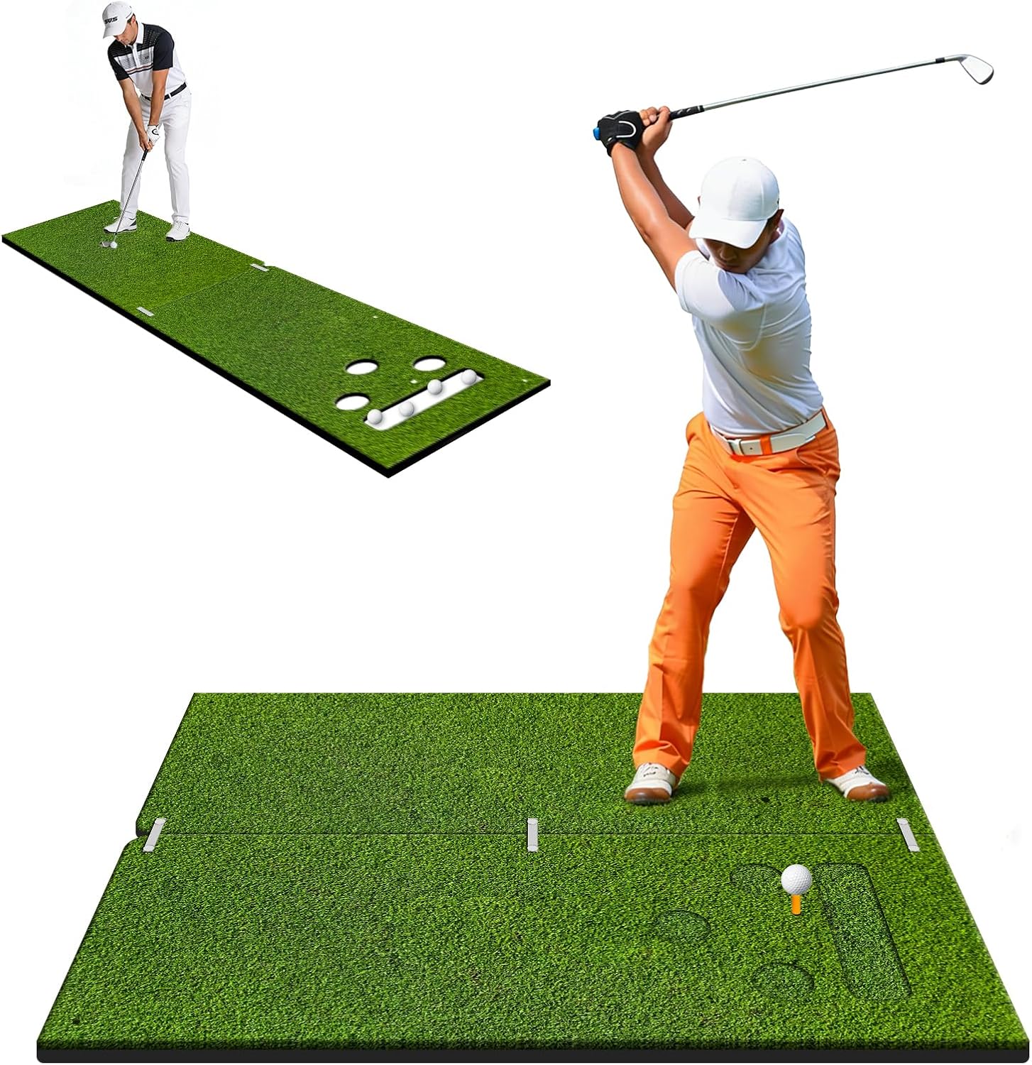 7x7ft Golf Hitting Net System with 5x4ft Dual-Mode Golf Hitting Putting Mat
