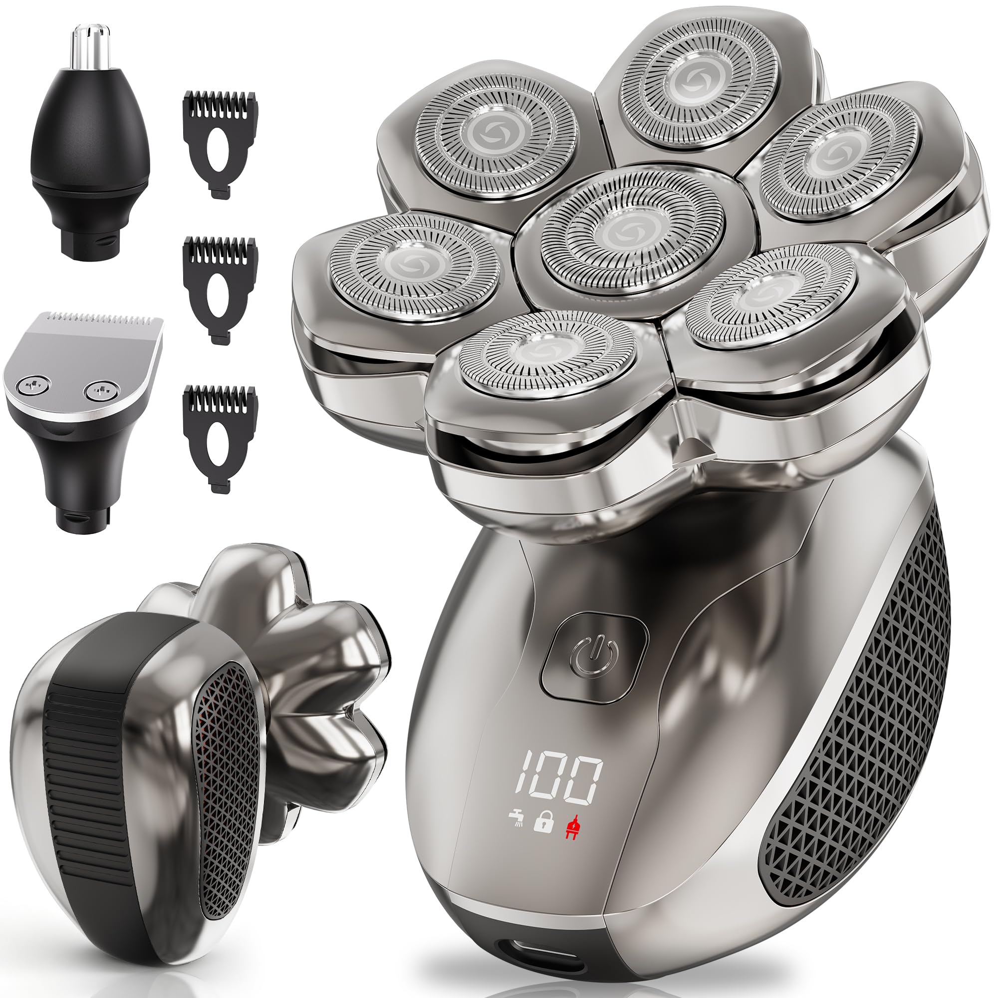 FENTGO 7D Floating Head Shavers for Bald Men Wet/Dry Electric Razor for Men