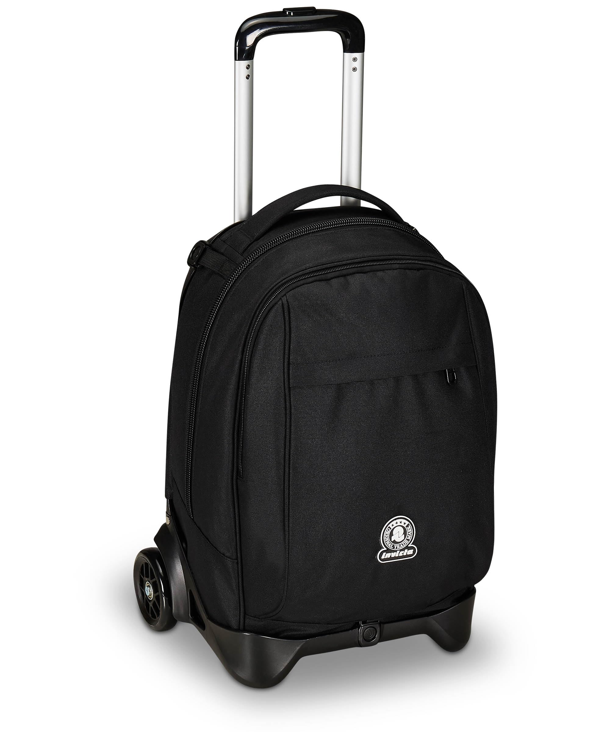 Invicta Trolley Scuola New Tech Solid, Nero, 3 in 1, Zaino con Carrello Sganciabile, Multi tasche, Maxi Capienrte, Scuola, Viaggio e Tempo Libero, Ragazzi