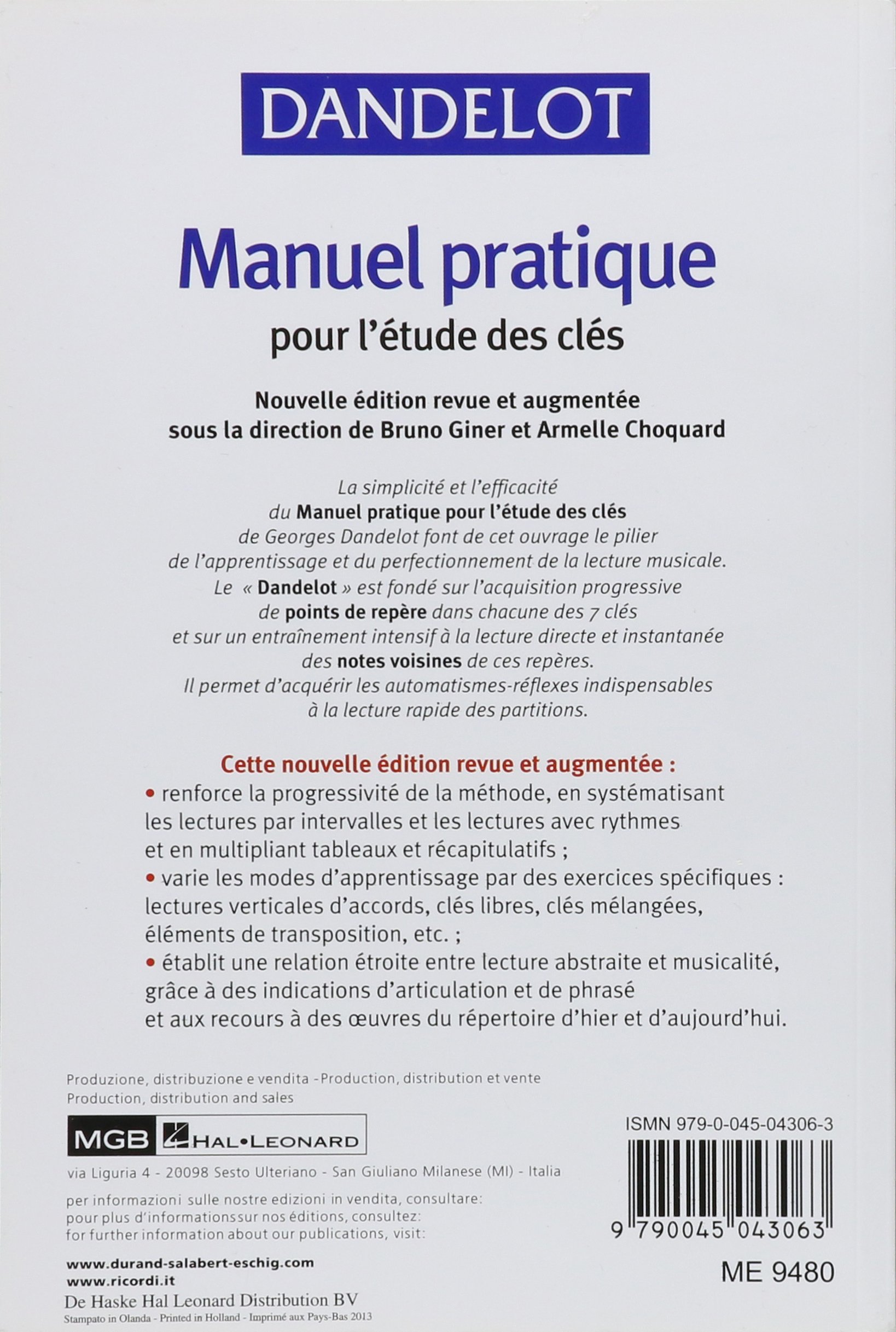 Georges dandelot : manuel pratique pour l'etude des cles - nouvelle edition (bleue)