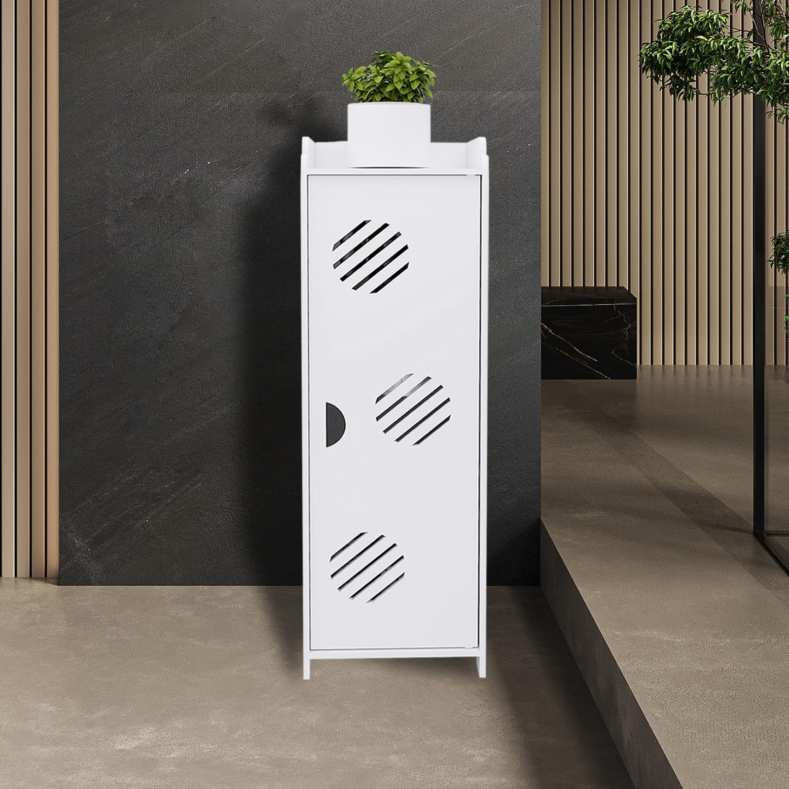 LANTUS Petit Meuble de Rangement pour Toilettes, Meuble de Salle de Bain Support Papier Toilette avec Placard et étagères réglables-24 * 20 * 75cm -Blanc