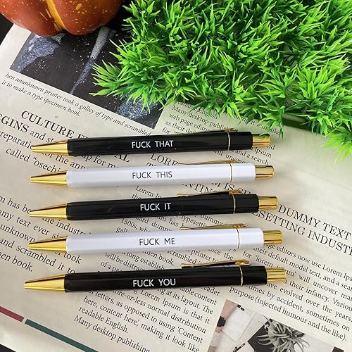 Miniatura 6 de Juego de 5 bolígrafos divertidos, Swear Word Daily Pen Set, bolígrafos de tinta negra de 0.039 pulgadas, bolígrafo de servicio al cliente, juego de