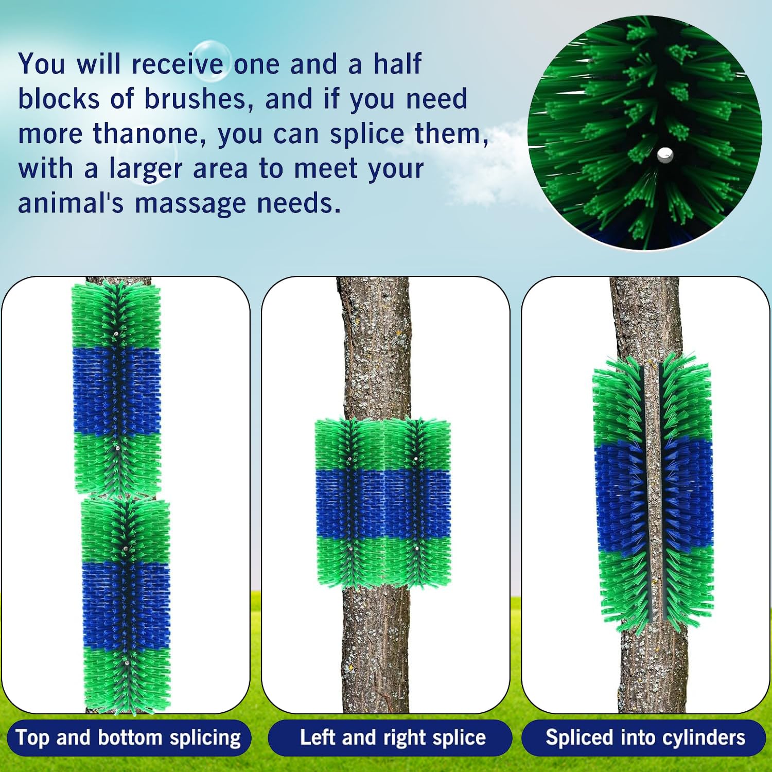 Livestock Scratching Brush 2-Pack, Heavy-Duty Farm Animal Self-Grooming Back Scratcher for Fence or Post Mount, Ideal for Horses, Cattle, Goats, Pigs, Durable Itch Relief Tool - 17.5×7.5 in