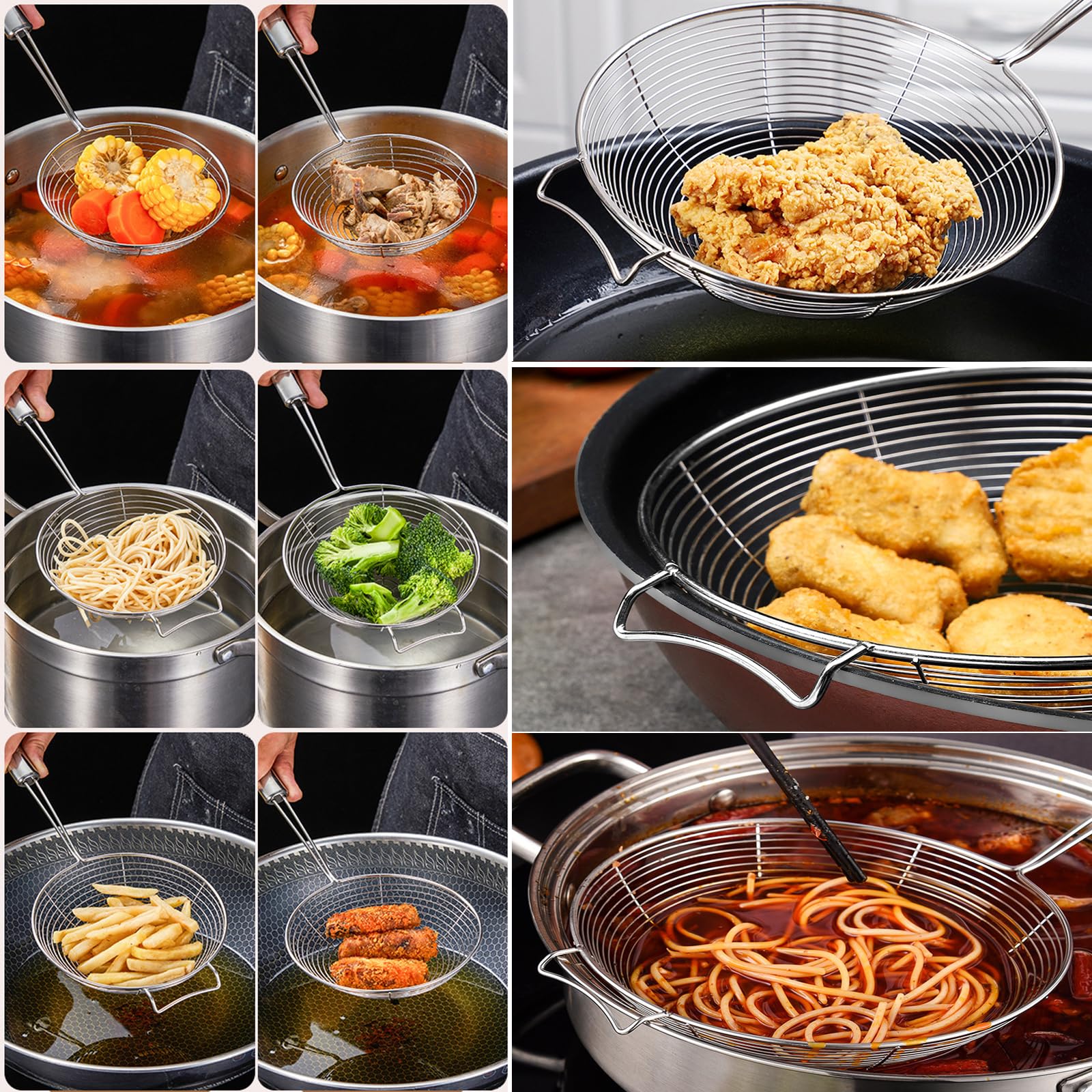 Set Da Cucina 2 Pezzi In Acciaio Inox – Schiumarola Ragno E Colino Passapasta, Utensili Per Filtrare, Scolare E Friggere - 3