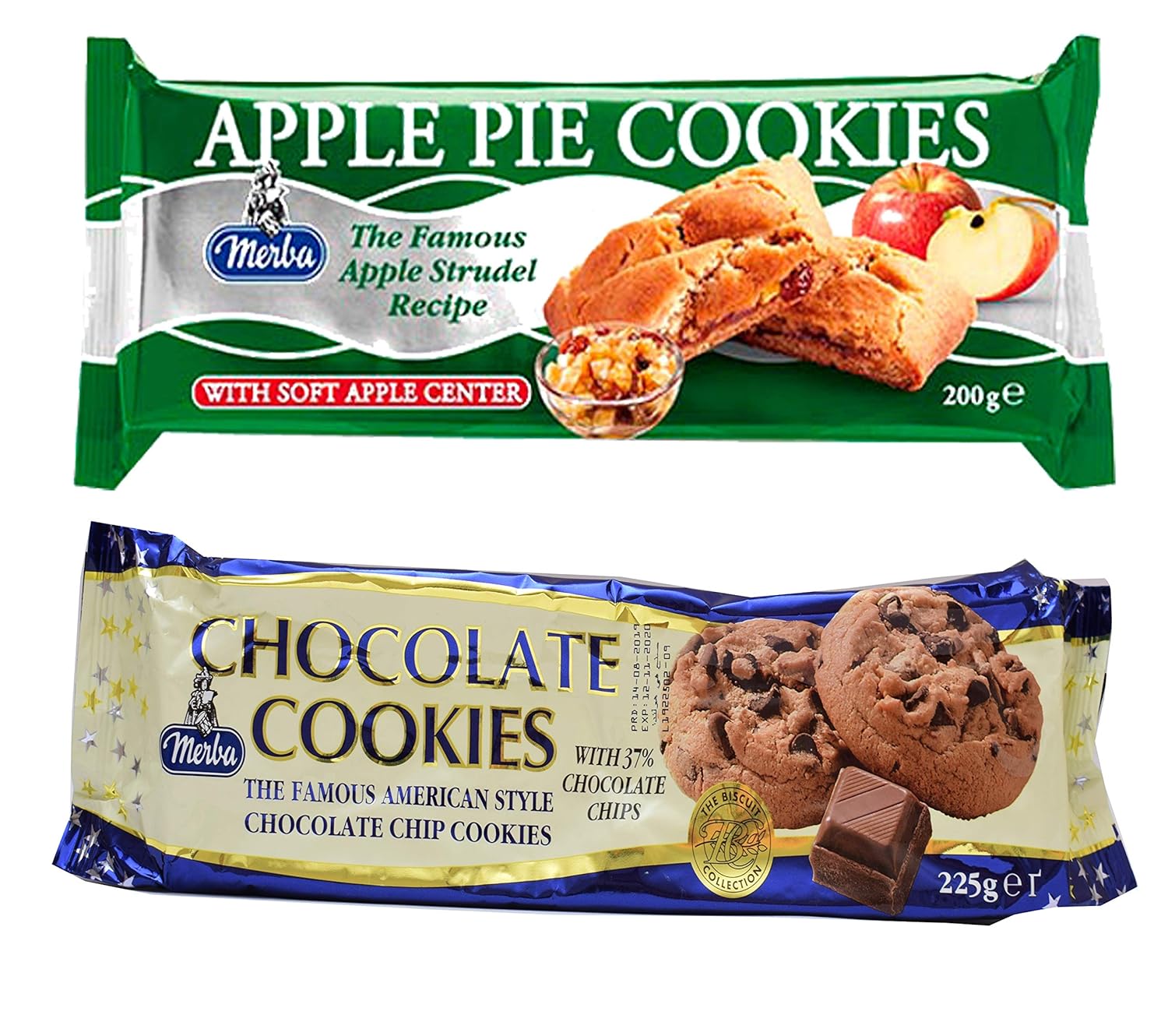 Merba Chocolate Chip Cookies (37 Chocolate) 225g & Merba Apple Pie