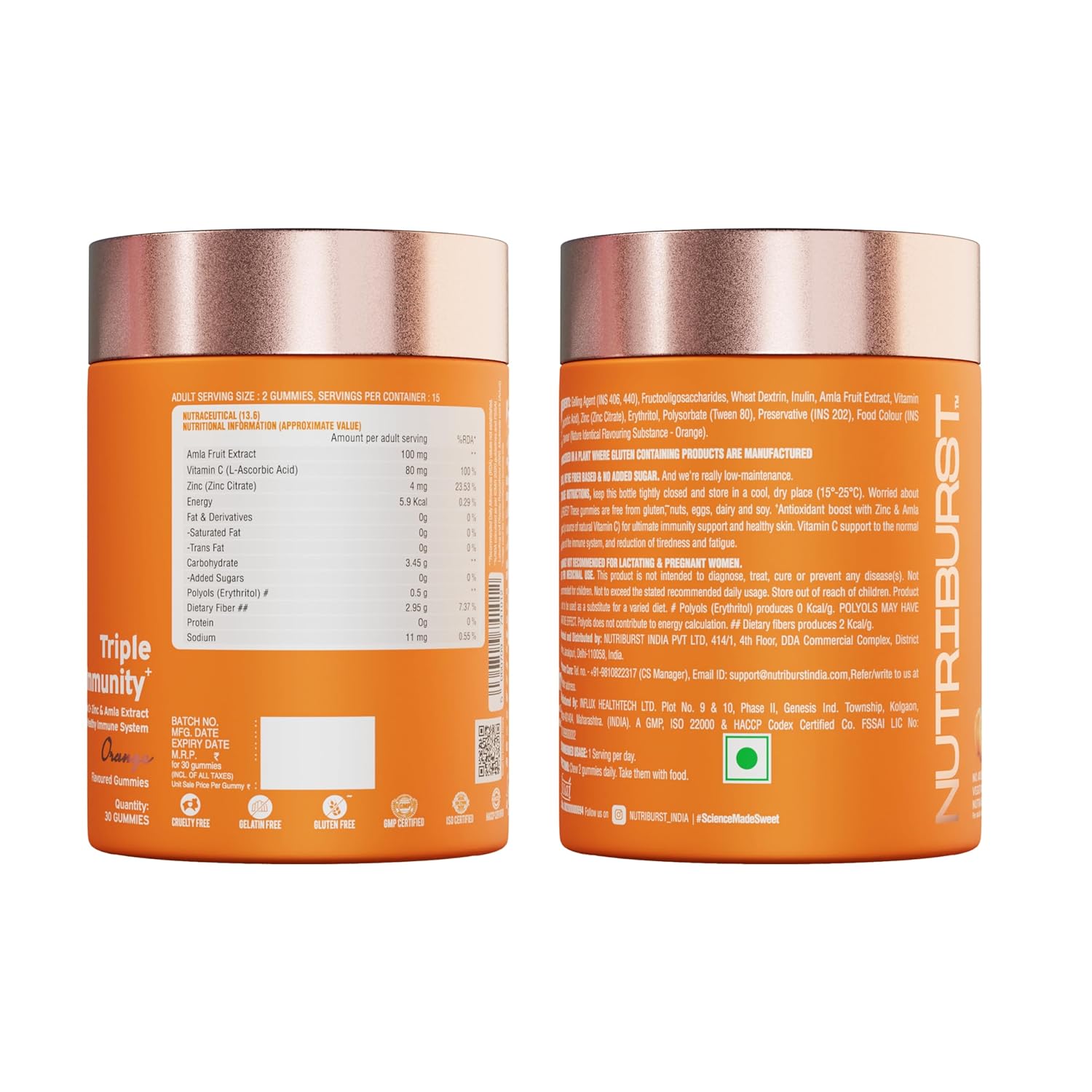 Nutribend triple immunity with vitamin C, zinc and gooseberry extracts. No-aided sugar | Orange taste | 100% Vegetarian | 30 gummy Nutribend triple immunity with vitamin C, zinc and gooseberry extracts. No-aided sugar | Orange taste | 100% Vegetarian | 30 gummy