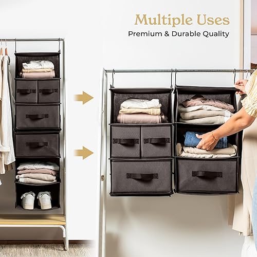 Miniatura 4 de SMIRLY Organizador de armario colgante de 6 estantes con cajones, organizador colgante de armario, organizador colgante de armario, organizador de