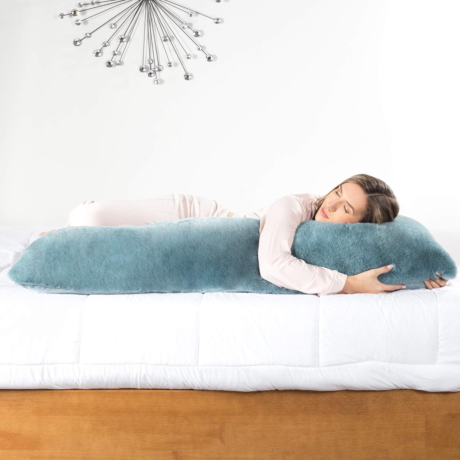 Milliard Full Body Pillow with Shredded Memory Foam | Long Pillow for Sleeping 20x54 | Ultra Soft and Plush Faux Fur Removable Cover (Blue) : Home & Kitchen