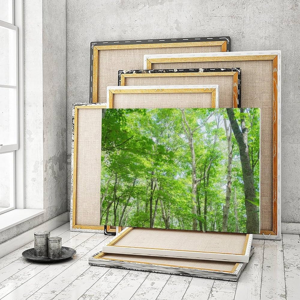 油彩画 窓と木のシルエット Amazon | 森の緑の木の日差し 数字油絵 ライトグリーン ライト