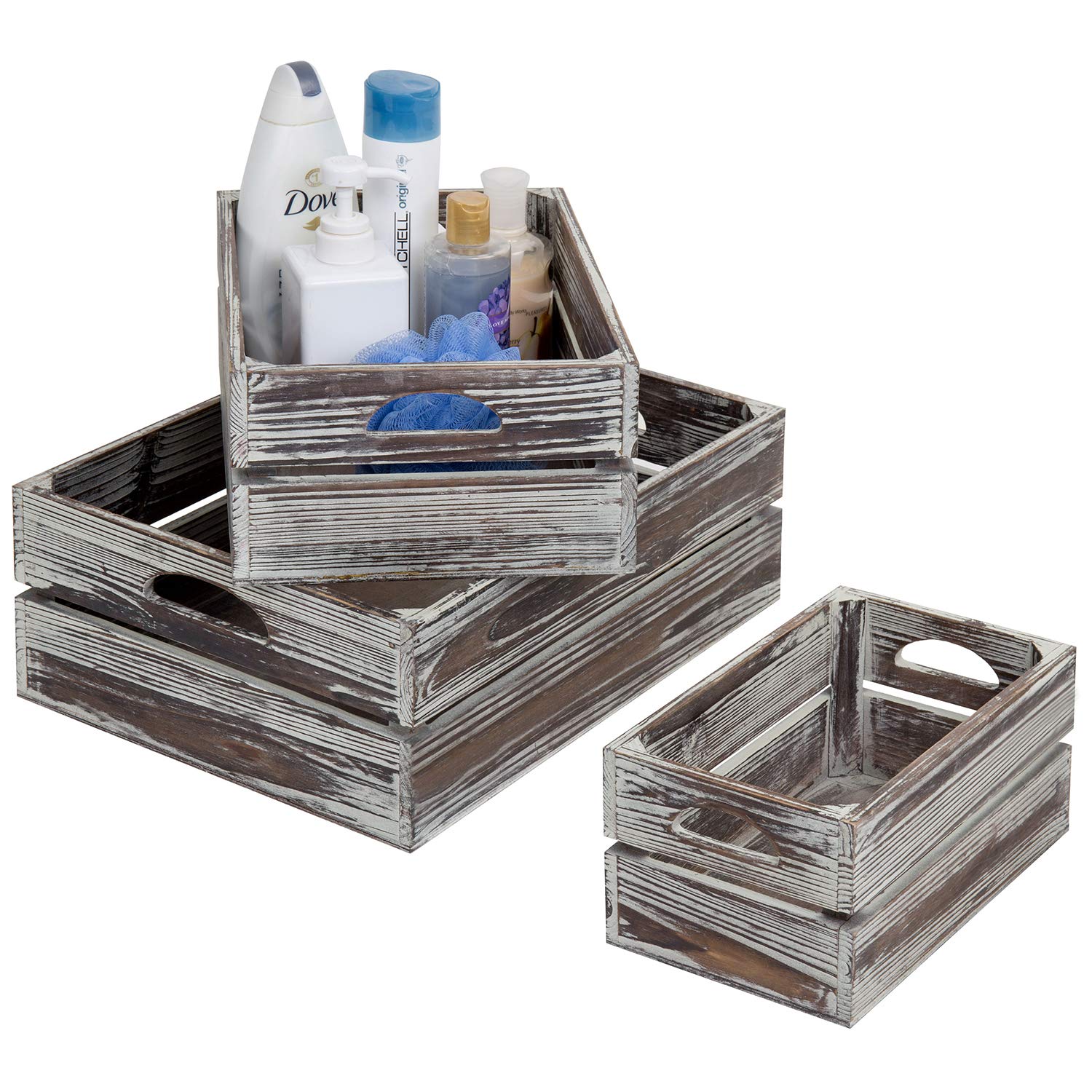 MyGift Set of 3 Country Rustic Finish Brown Wood Nesting Boxes/Tabletop Storage Crate Containers