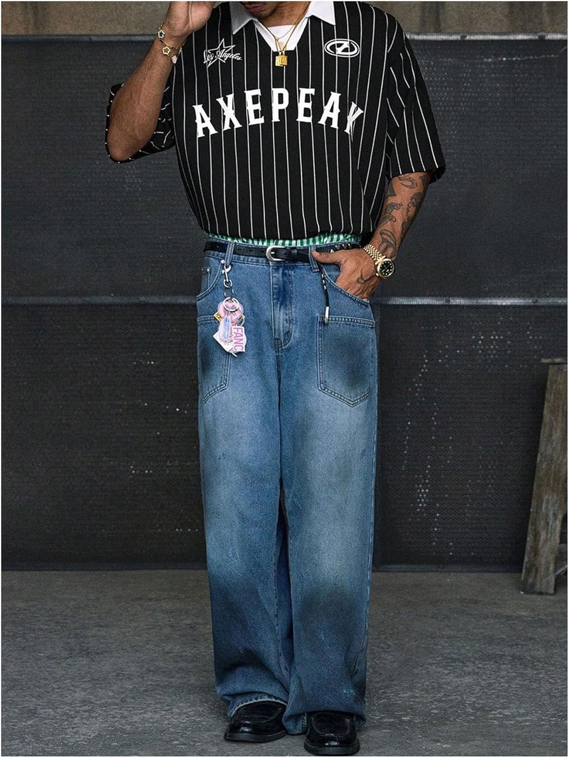 GORGLITTER Men's Cropped Shirt Jersey Letter Graphic Striped Short Sleeve Collared Y2K Boxy Streetwear Tee Top - Image 5