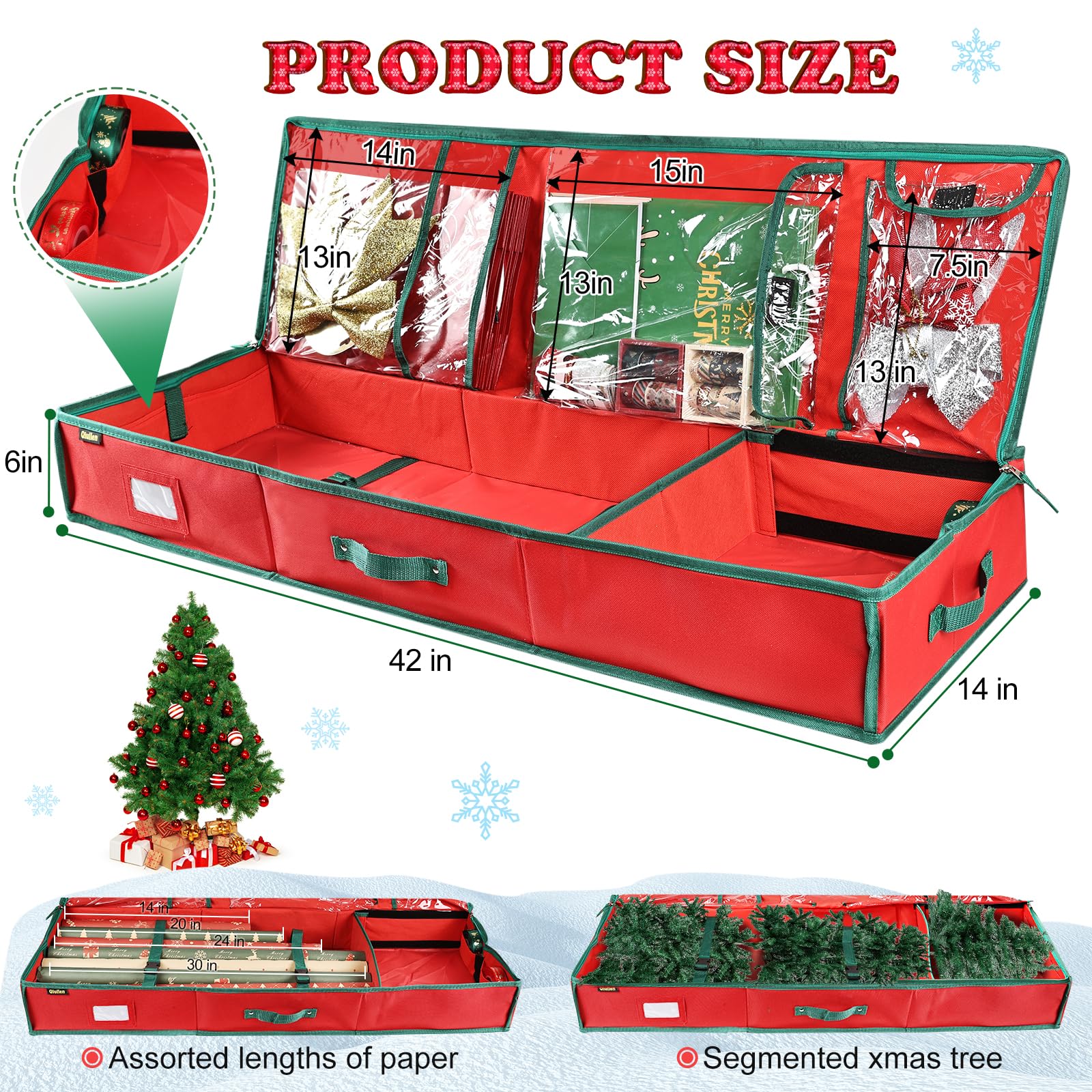 Qiullen Geschenkpapier-Organizer, 106,7 cm, Aufbewahrungsbox, stabiles 600D-Oxford-Gewebe, große Kapazität, Ornamente, Aufbewahrungsbox (rot)