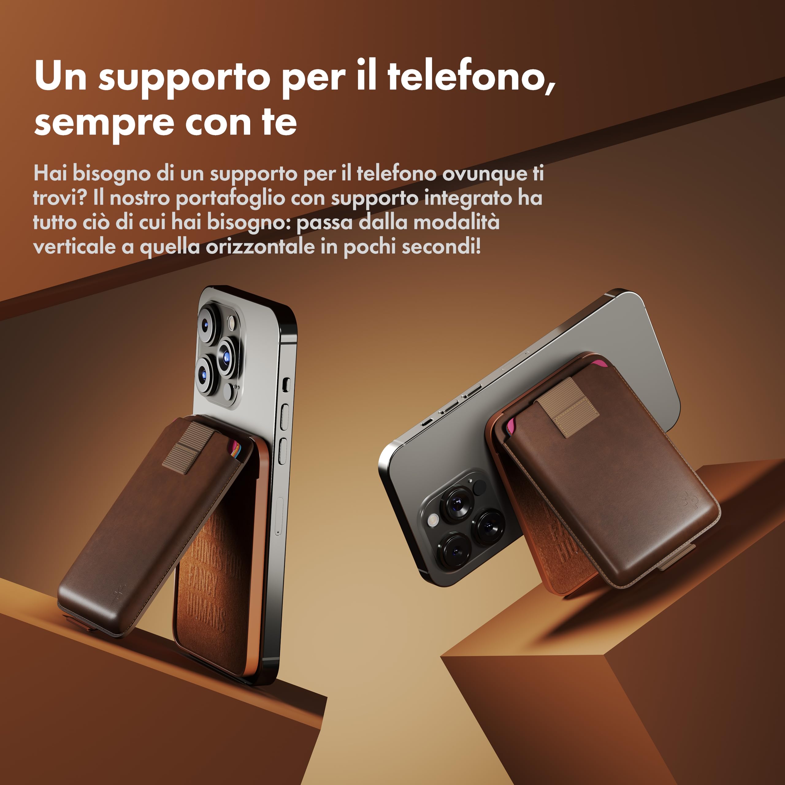 Portafoglio Compatibile con Magsafe 6 Carte con Stand, Portacarte Marrone Scuro