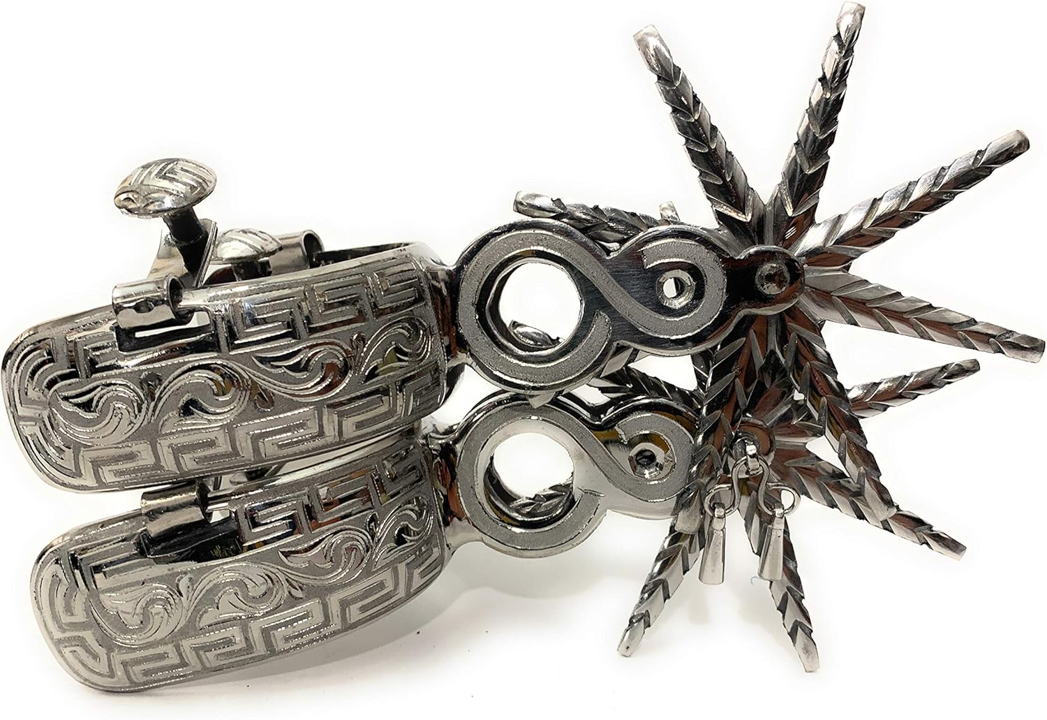 Giant Mexican Charro Spurs. Stainless Steel Authentic 5 inch Roller Spurs, Espuelas Charras