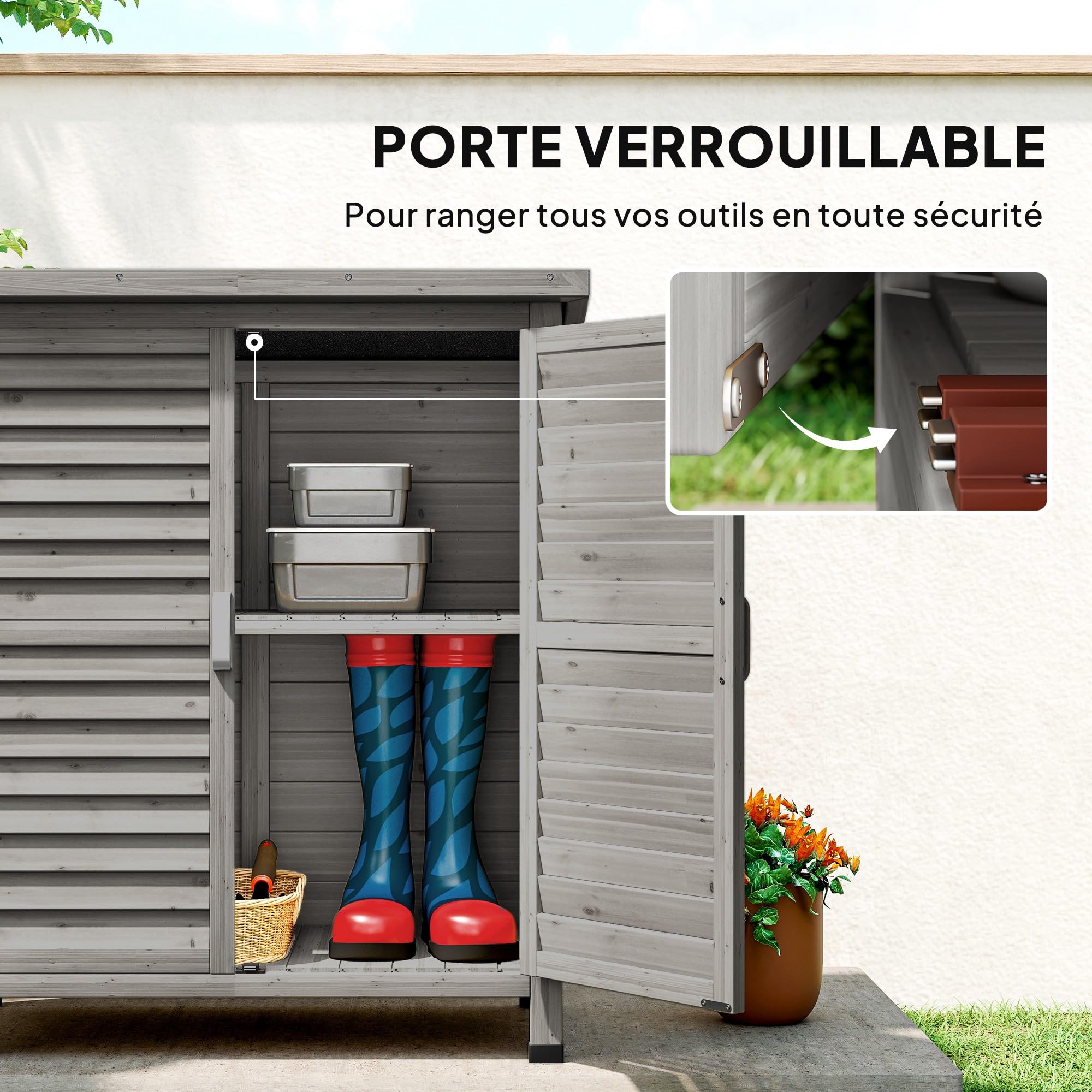Outsunny Armoire de Jardin abri Jardin Remise pour Outils sur Pied dim. 87L x 46,5l x 96,5H cm étagère Portes persiennes Toit bitumé Gris