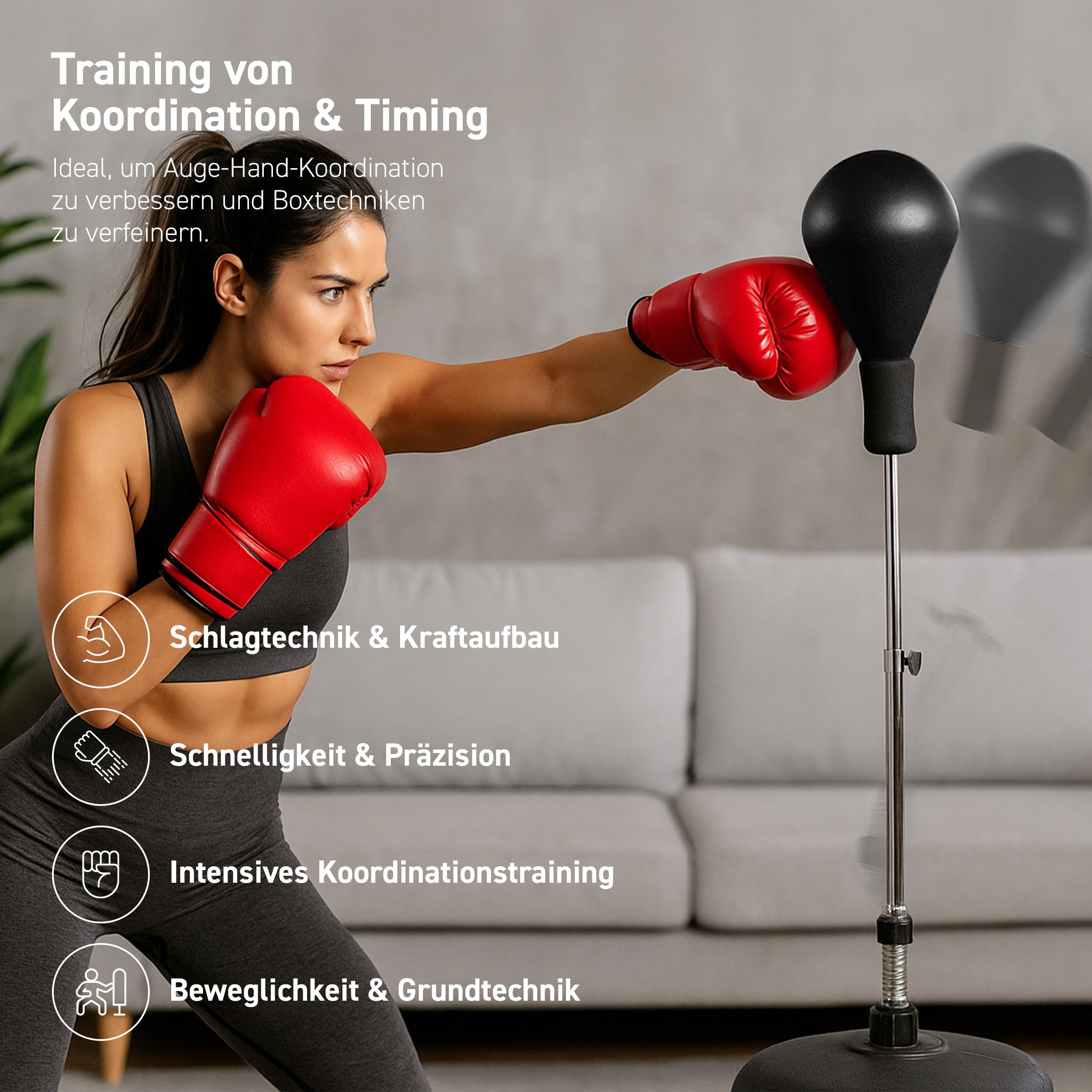 MSPORTS Pallone da Boxe di Alta Qualità, Regolabile in Altezza Con Lampadina, 110-150 cm, Supporto