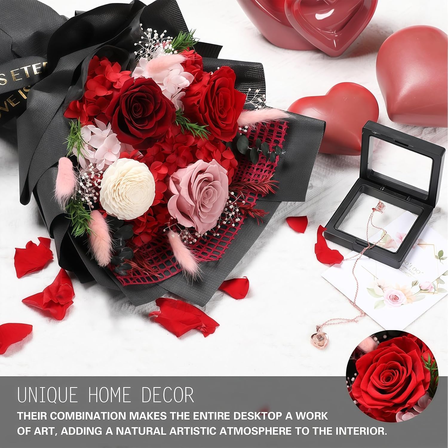 Preserved Flowers for Delivery, Red Flower Bouquets with Necklace, Forever Real Roses Anniversary Birthday Gifts for Women Mom Wife Girlfriend, Fresh Flowers for Valentines Day Christmas - Image 2