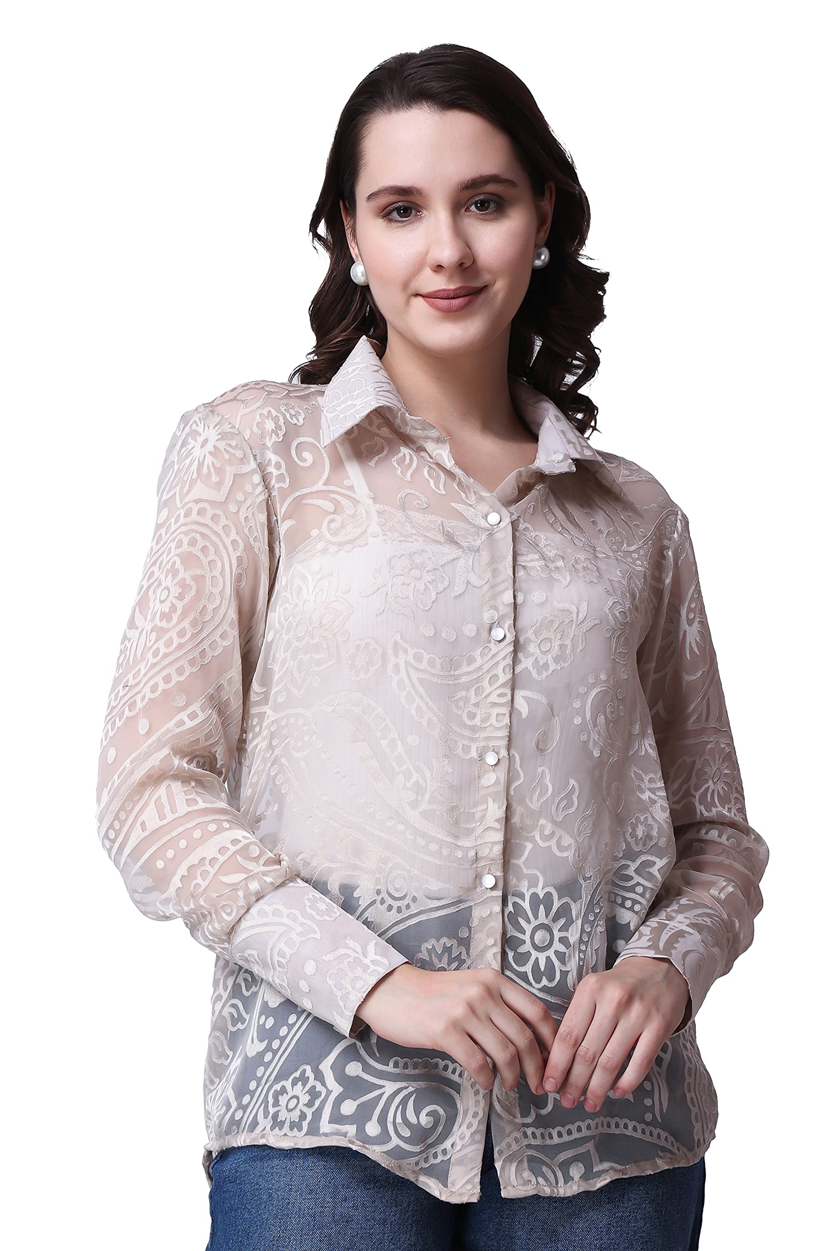 popwings Casual Net Laces Brasso Design Transparent Shirt for Women || Stylish Western Net Shirt for Women || Women Shirt for Summer Latest || Full Sleeves Shirt for Women-picture-59