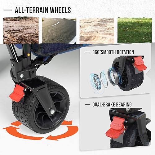 Miniatura 7 de Overmont Carro plegable de doble piso de 400 L, carrito plegable de gran capacidad, extensor extra largo de 52 pulgadas, ruedas grandes todo terreno