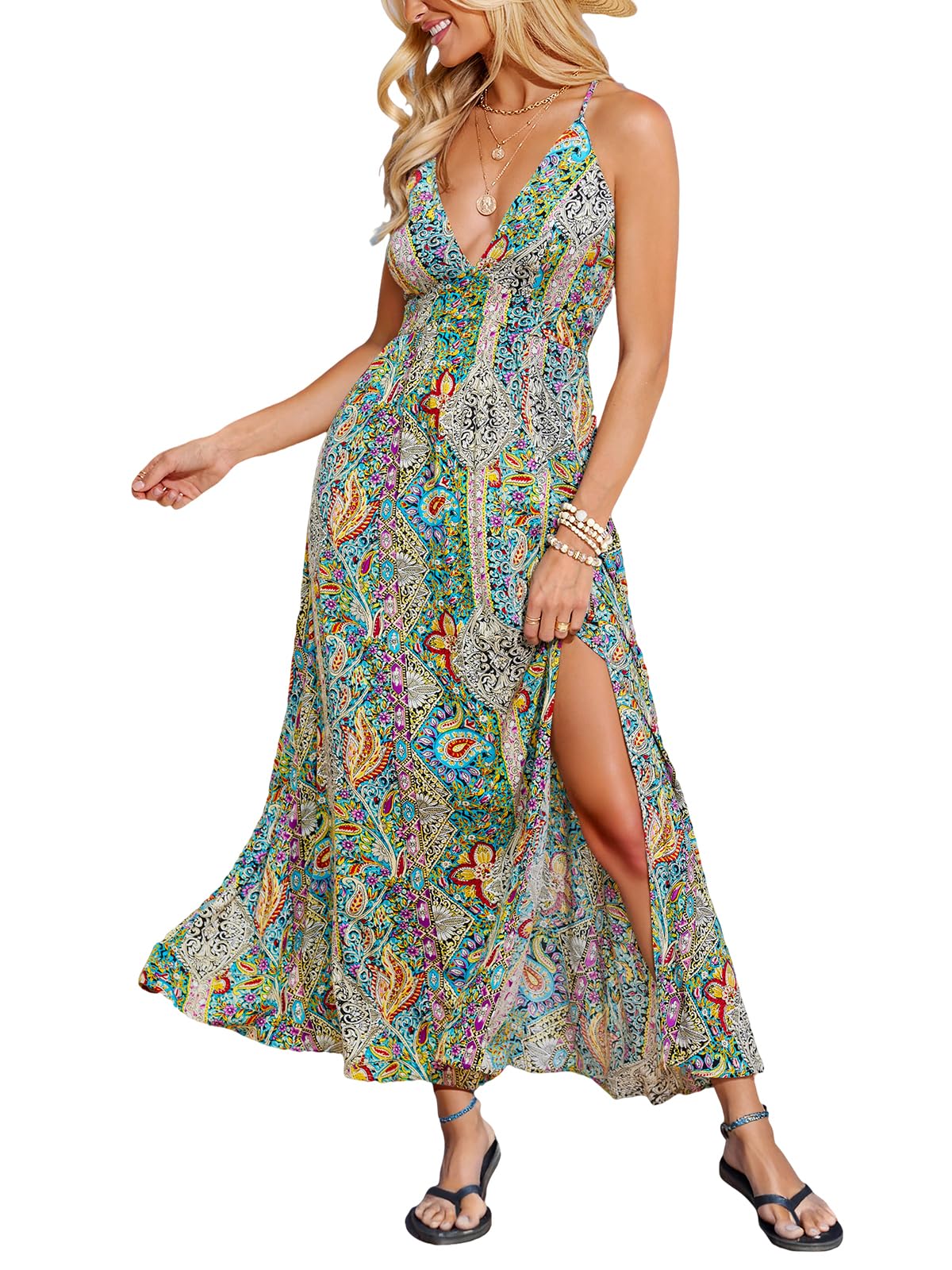 CUPSHE Womens Summer Maxi Dress 2026 Sleeveless Long Sundresses Spaghetti Strap Flowy Boho Beach Vacation Dress