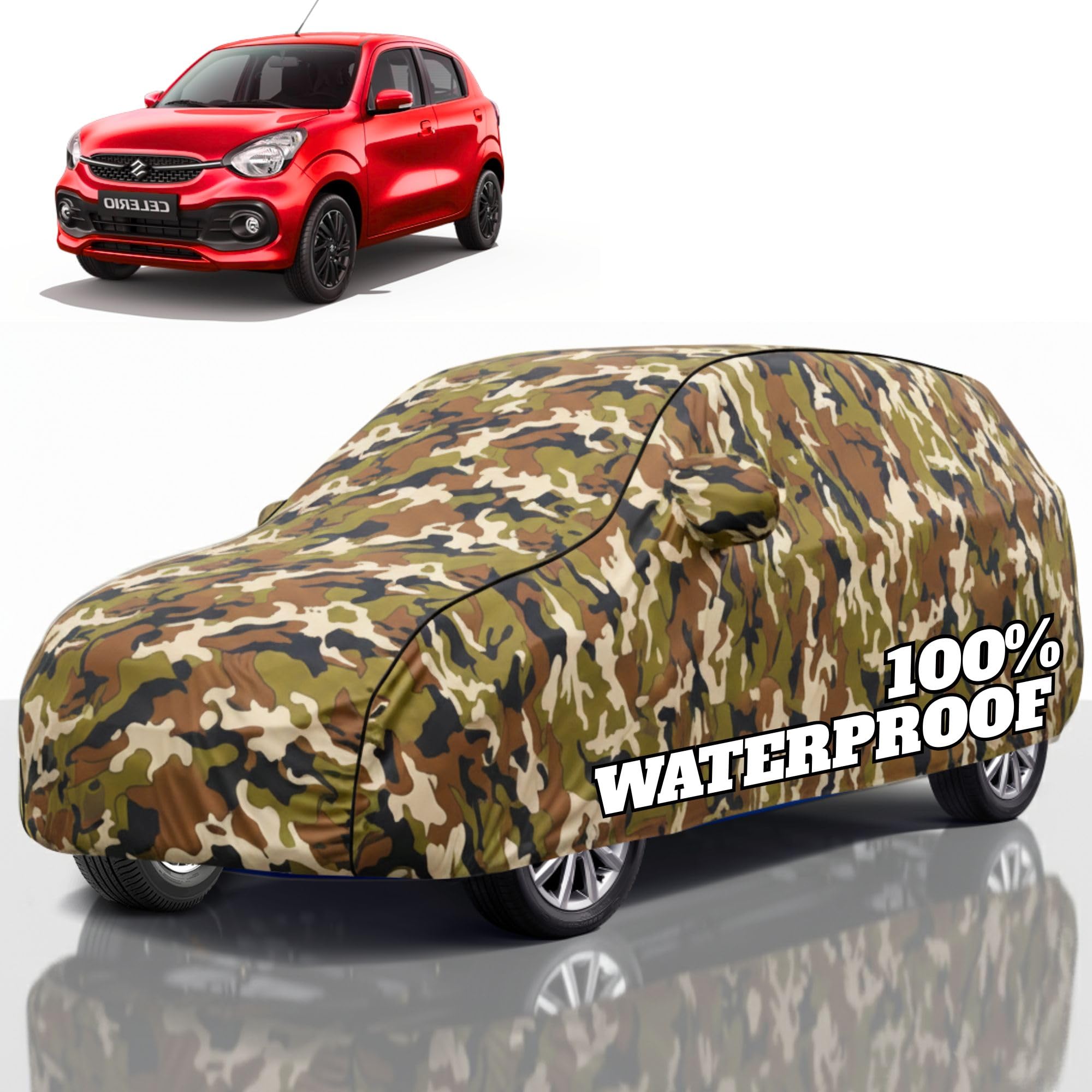 Premium Polyester Car Cover Celerio All-Weather Protection from Rain, Dust &amp; Sun | UV Resistant Fabric | Full Body Secure Fit for Outdoor &amp; Indoor Parking Jungle