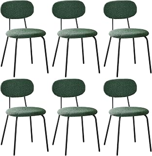 Sillas de Comedor Pack de 6, Sillas de Cocina Apilables con Tapizado de Tela Teddy y Patas de Metal, Adecuadas para Sala Gantar, Cocinas, Salas de Estar, Dormitorios-Verde