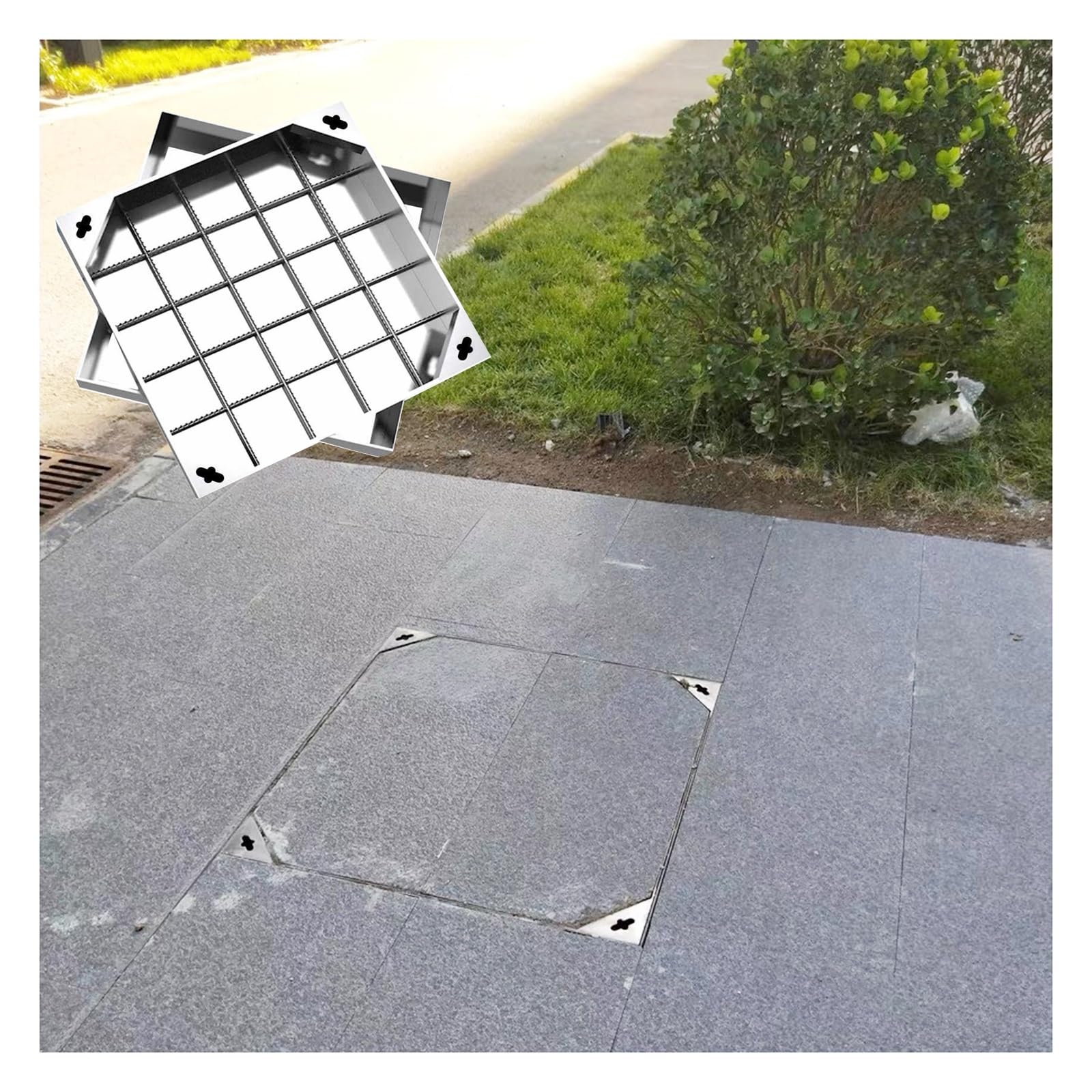 Embedded Manhole Cover and Frame, Stainless Steel Invisible Manhole Cover, Inspection Chamber Square Underground Drainage Reinforced Steel Embedded Non-slip Sewer