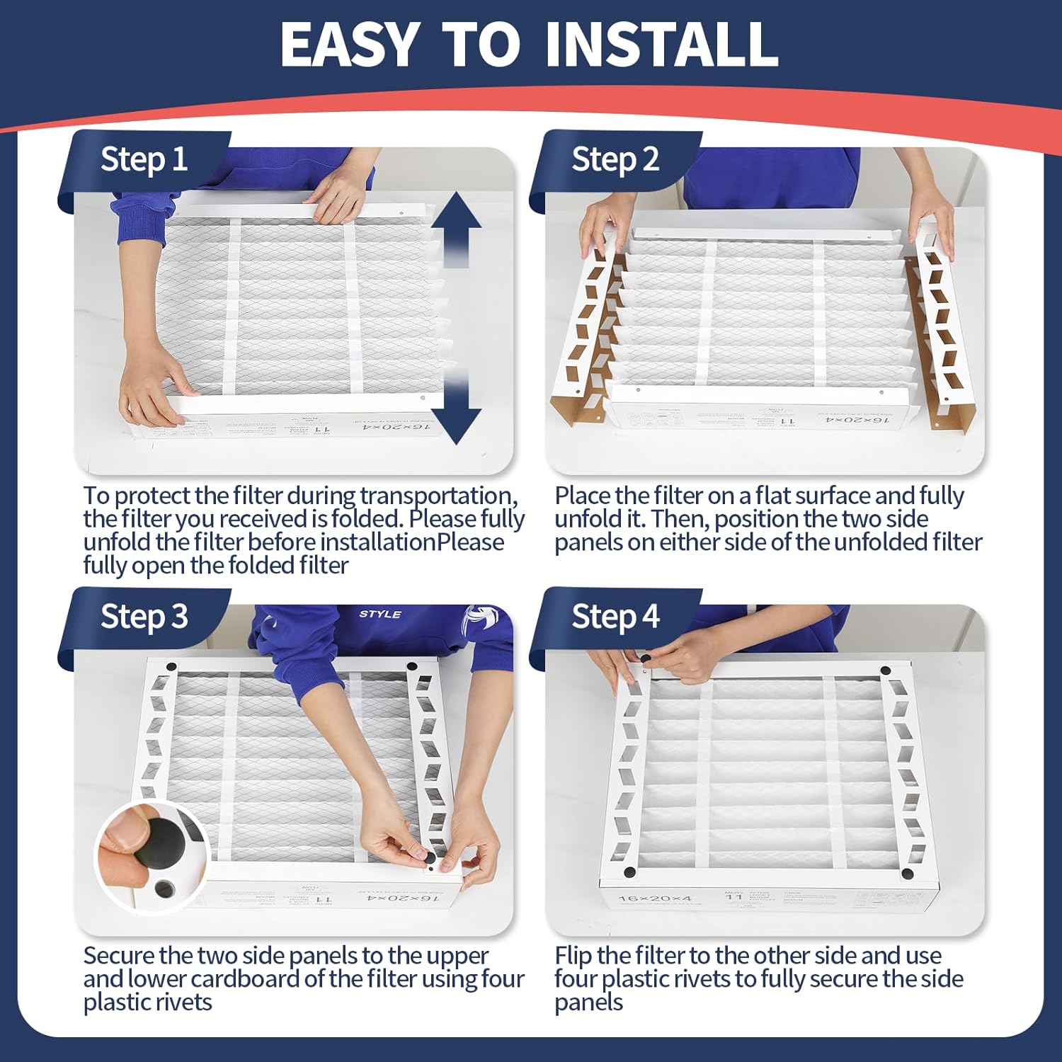 16x20x4 AC Furnace Air Filter Compatible with Honeywell FC100A1003, MERV 11 HAVC Filter Replacement, Actual Size:15.94"x19.75"x4.38",Pack of 2