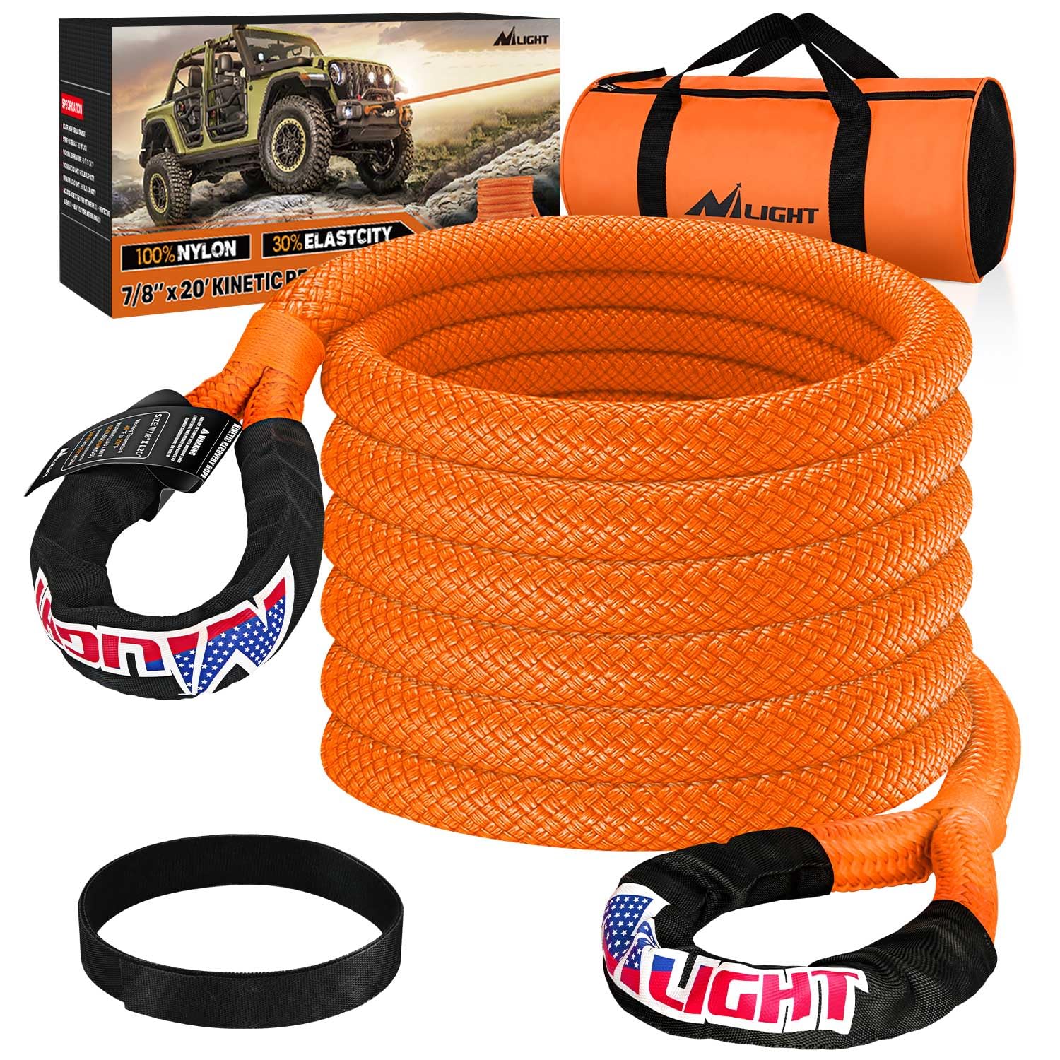 Nilight Kinetic Recovery Rope 28,600LBS 7/8" x 20ft Snatch Strap Heavy Duty Offroad Towing Strap Kit Vehicle Recovery kit for UTV ATV SUV Truck Car Jeep Tractor