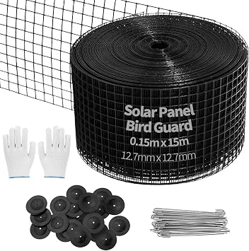 Solar Panel Bird Mesh Kit 6in x 50ft Bird Deterrent PVC Wire, Bird Guard for Solar Panel Proofing to Prevent Pigeons Nesting Under Roof Solar Panels