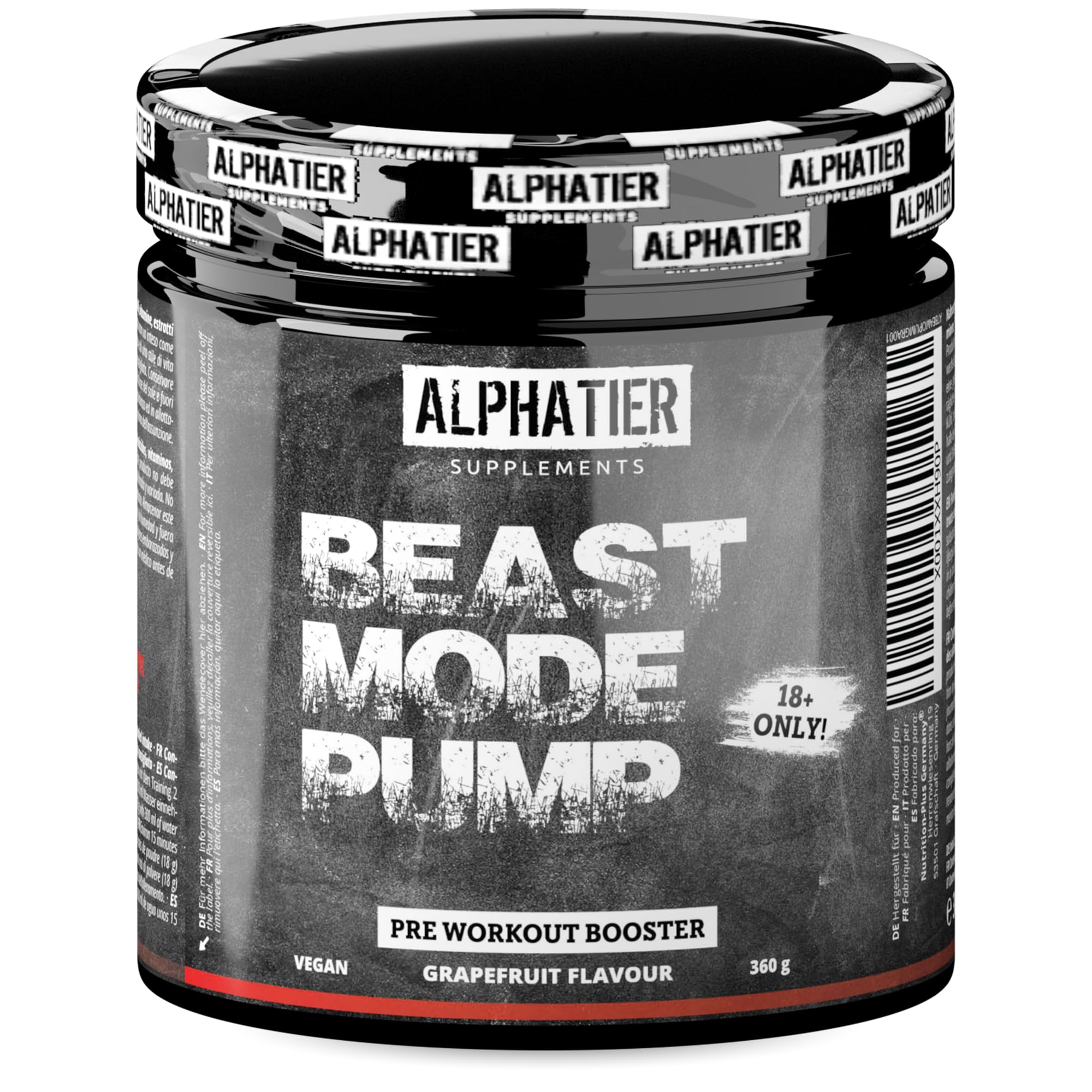 Alphatier Beastmode Pump Booster senza Caffeina + Creatina - senza Grumi - Pre Workout 360 g in Polvere - alto Dosaggio con Beta Alanian, Citrullina, Arginina