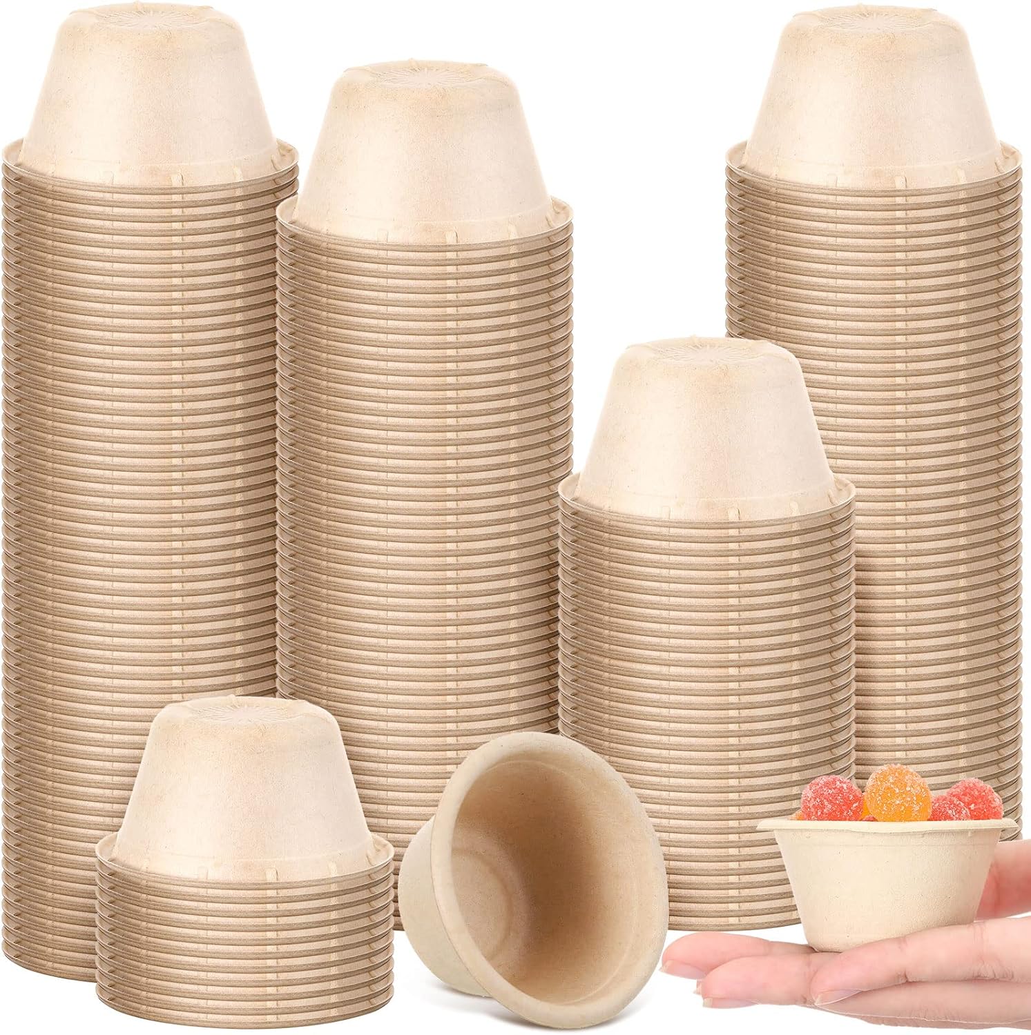 Sieral 2 oz Natural Bagasse Fiber Cups Disposable Food Sugarcane Small Sample Portion Biodegradable Compostable Tasting Cups Souffle Condiment Sauce Ice Cream Dishes for Party(500 Packs)