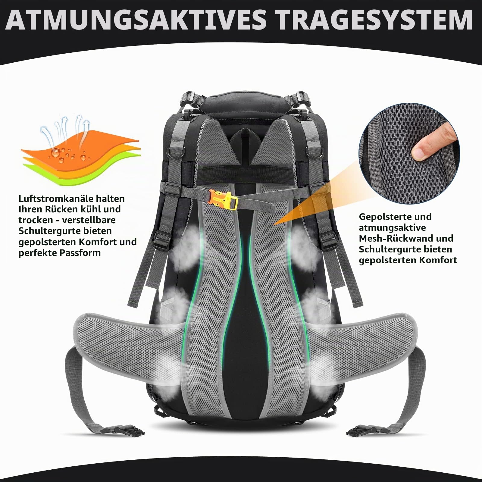 Lixada Wanderrucksack, 50 l, mit Schutzhülle, wasserdicht, ultraleicht, für Bergsteigen, Klettern, Trekking, Sport, Reisen, Camping