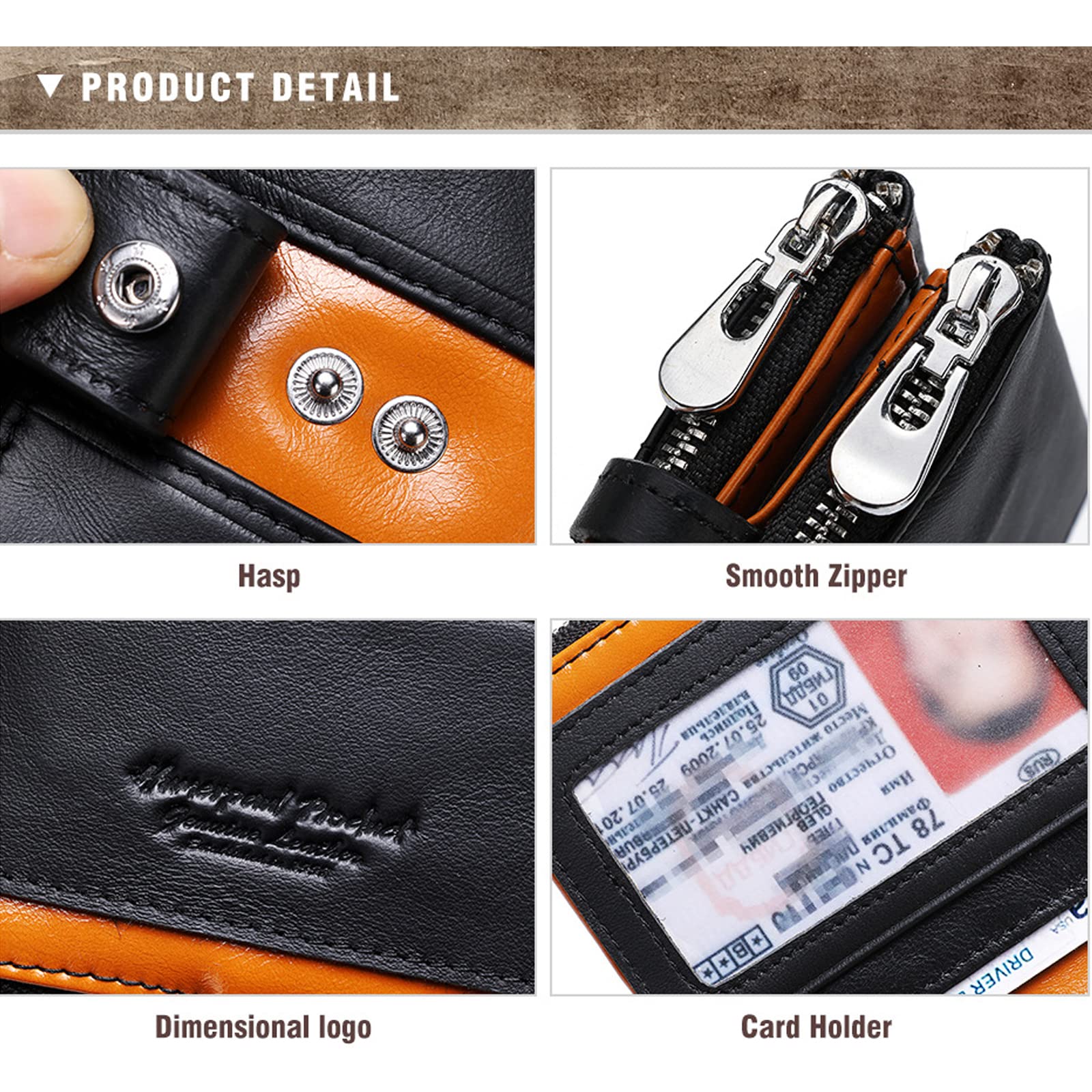 Portefeuille Homme en Cuir Véritable avec Chaîne,Zip Porte-Monnaie avec Blocage RFID, 7 Porte Carte Crédit, 2 Compartiment à Billets,2 Zip Porte-Monnaie,Poche à Monnaie avec Boîte Cadeau