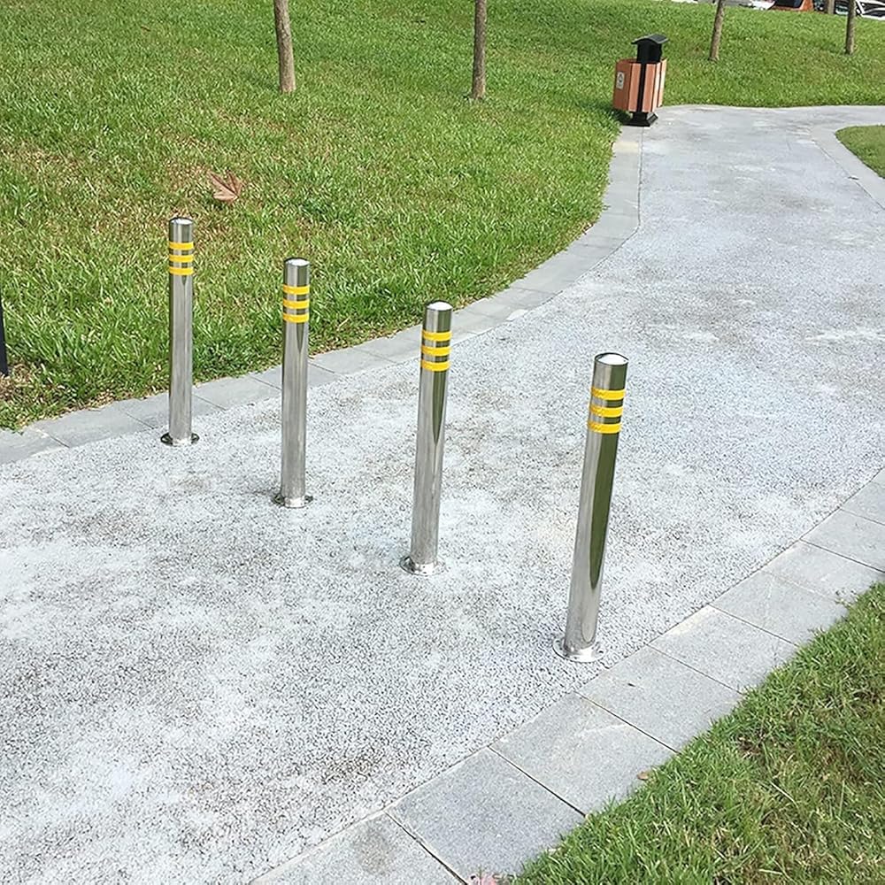 Colonna di sicurezza per parcheggio vialetto, confezione da 3, riflettente, in acciaio inox, per protezione auto