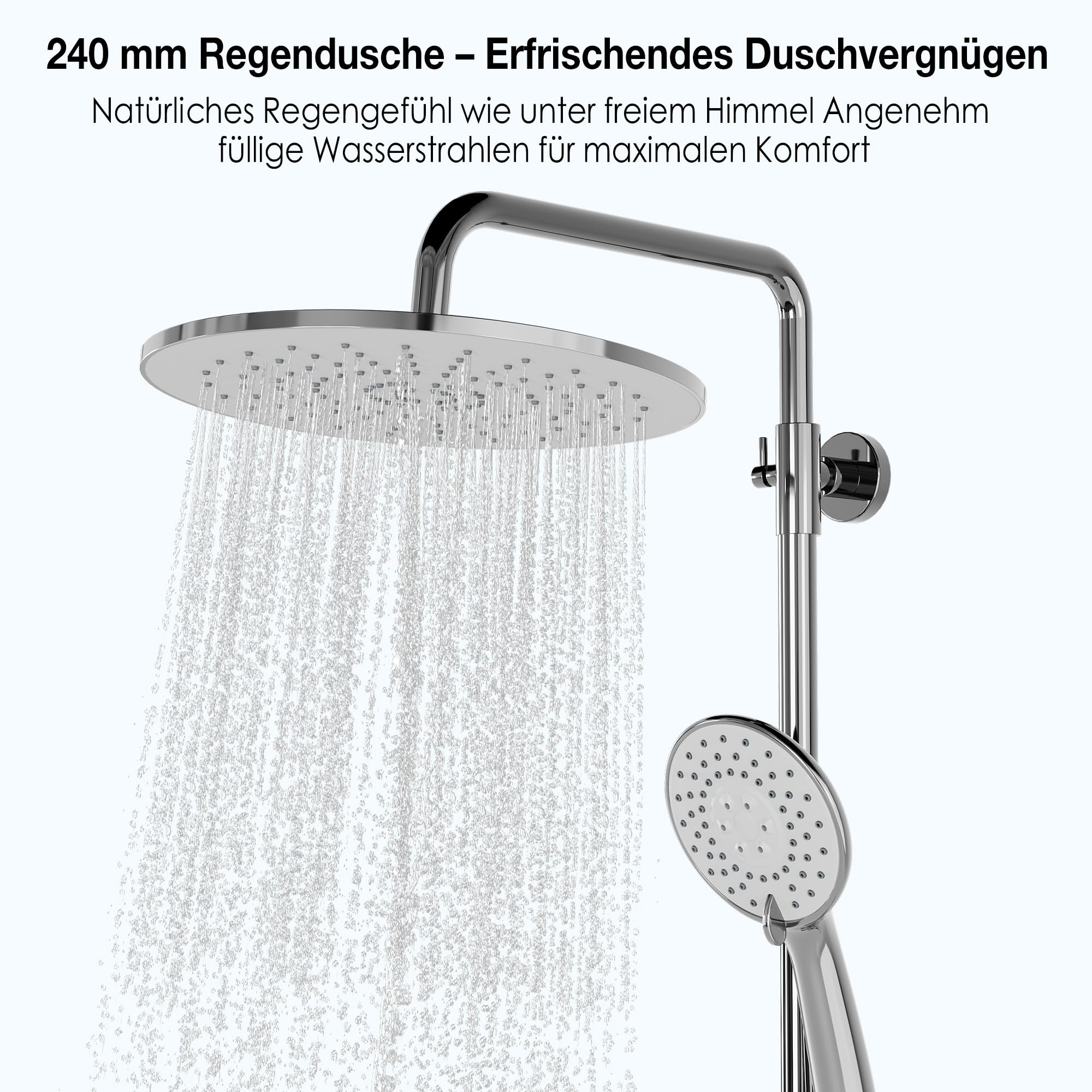 Columna Ducha Termostática Cromo, Sistema Completo con Grifo Termostático, Ducha Techo Redonda 25 cm, Alcachofa 3 Modos, Barra Deslizante Regulable, Bloqueo Seguridad 38°C, Cabezal Giratorio 360°