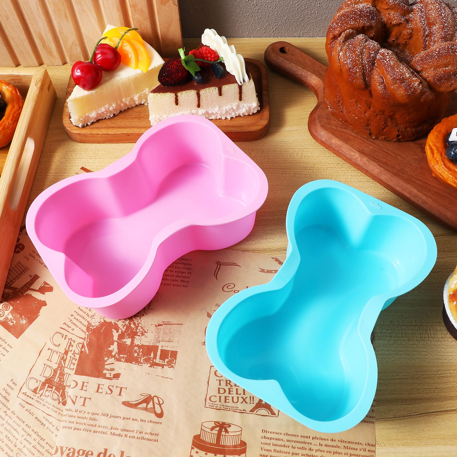 2 Stück Silikon Hundekuchen Backform Knochenförmige Backformen für Hundekuchen Hochtemperaturbeständig und Leicht zu Reinigen für Professionelle Bäcker und Haustierbesitzer