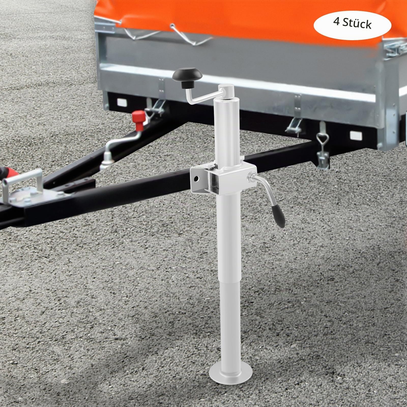 4er-Set höhenverstellbare Anhängerstützen mit Kurbel und Schwenkhalterung, Stahl Universal Anhänger Zubehör für PKW, LKW, Wohnwagen, Camper & Transporter, belastbar bis 100 kg